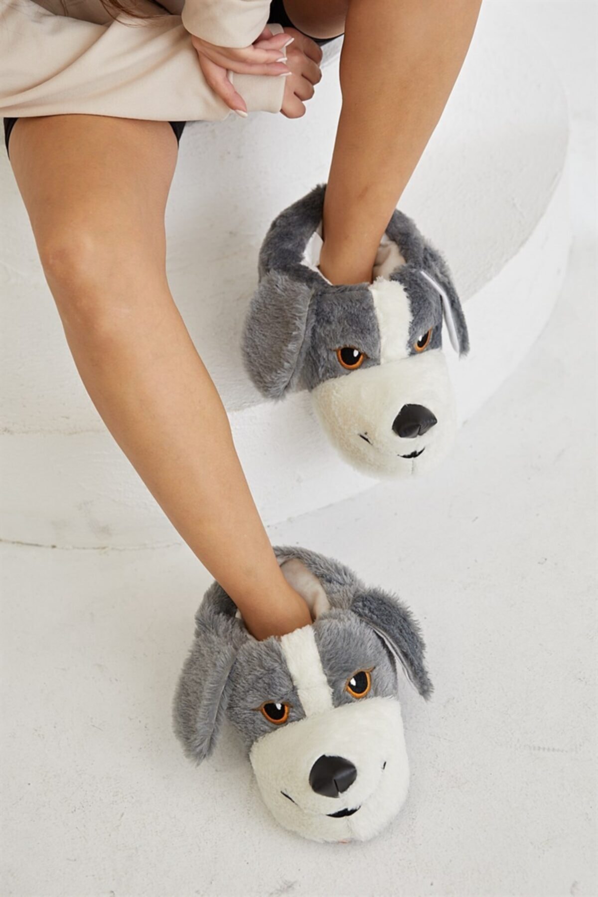 laydimo Köpek Figürlü Panduf Gri