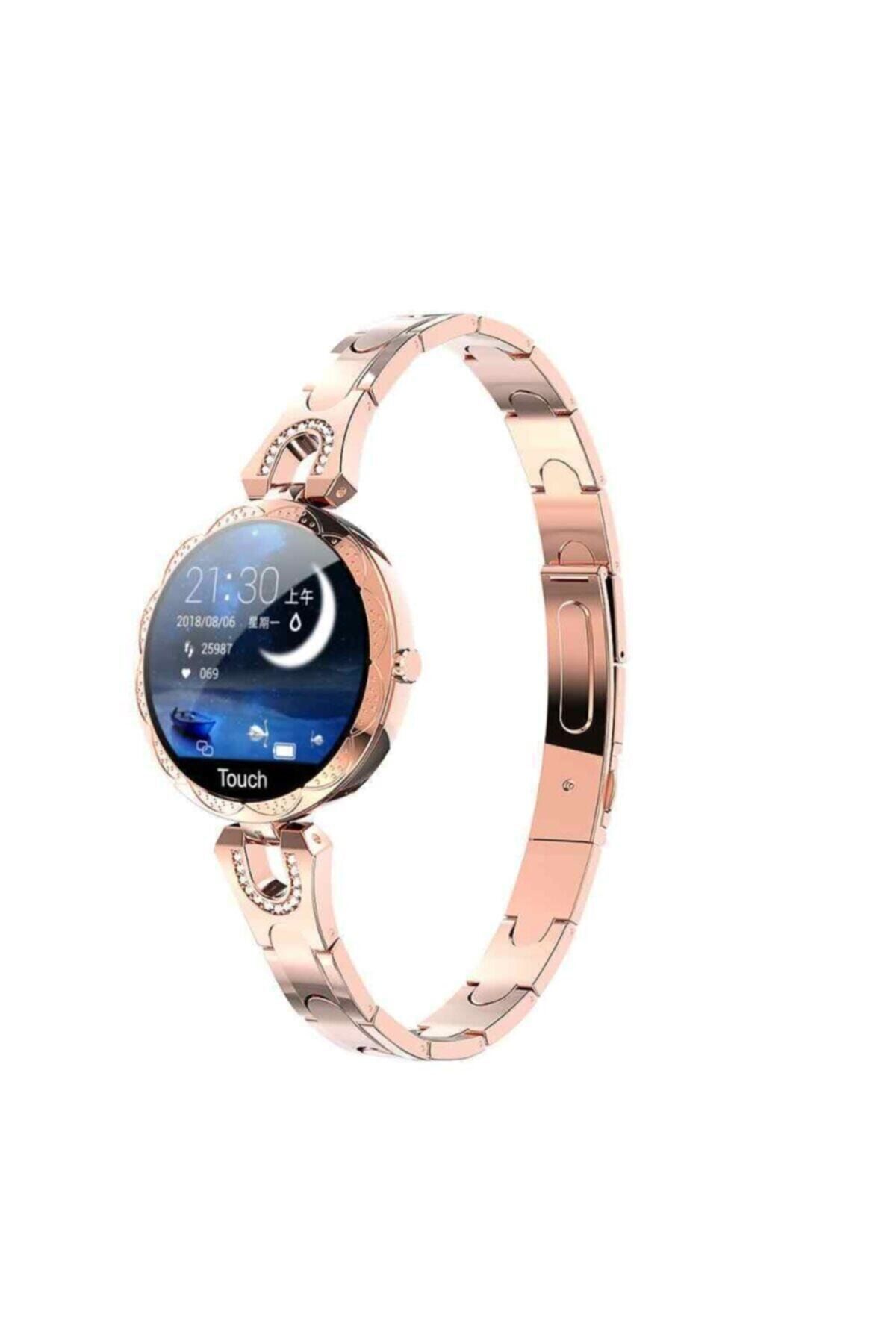 Yeni Özel Ak-15 Smart Watch Bayan Akıllı Saat 2021 Yeni Seri Taşlı Model Su Geçirmez Bluetooth Altın