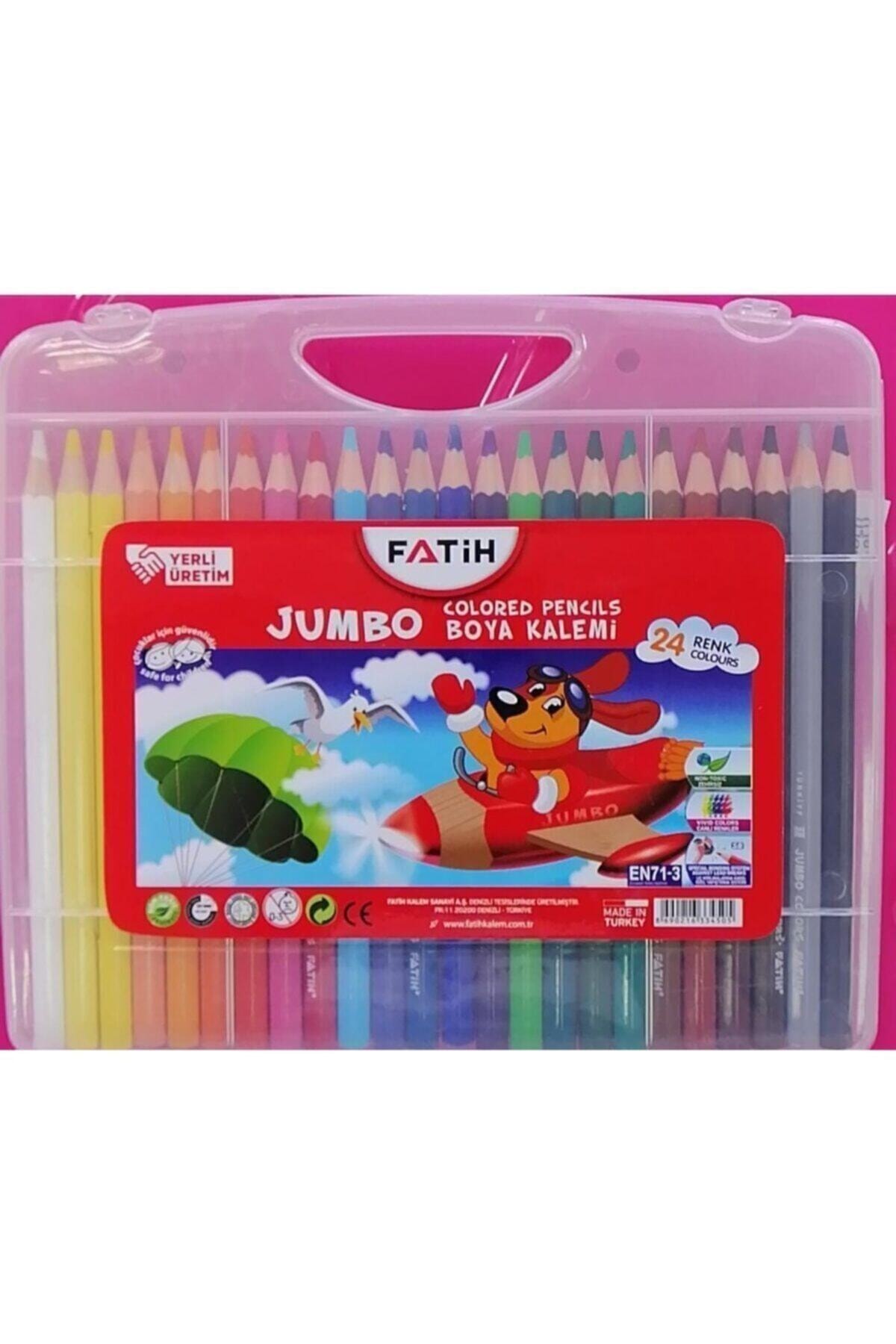 Fatih 24 Renk Tam Boy Jumbo Köşeli Kuruboya Kalemi Çantalı
