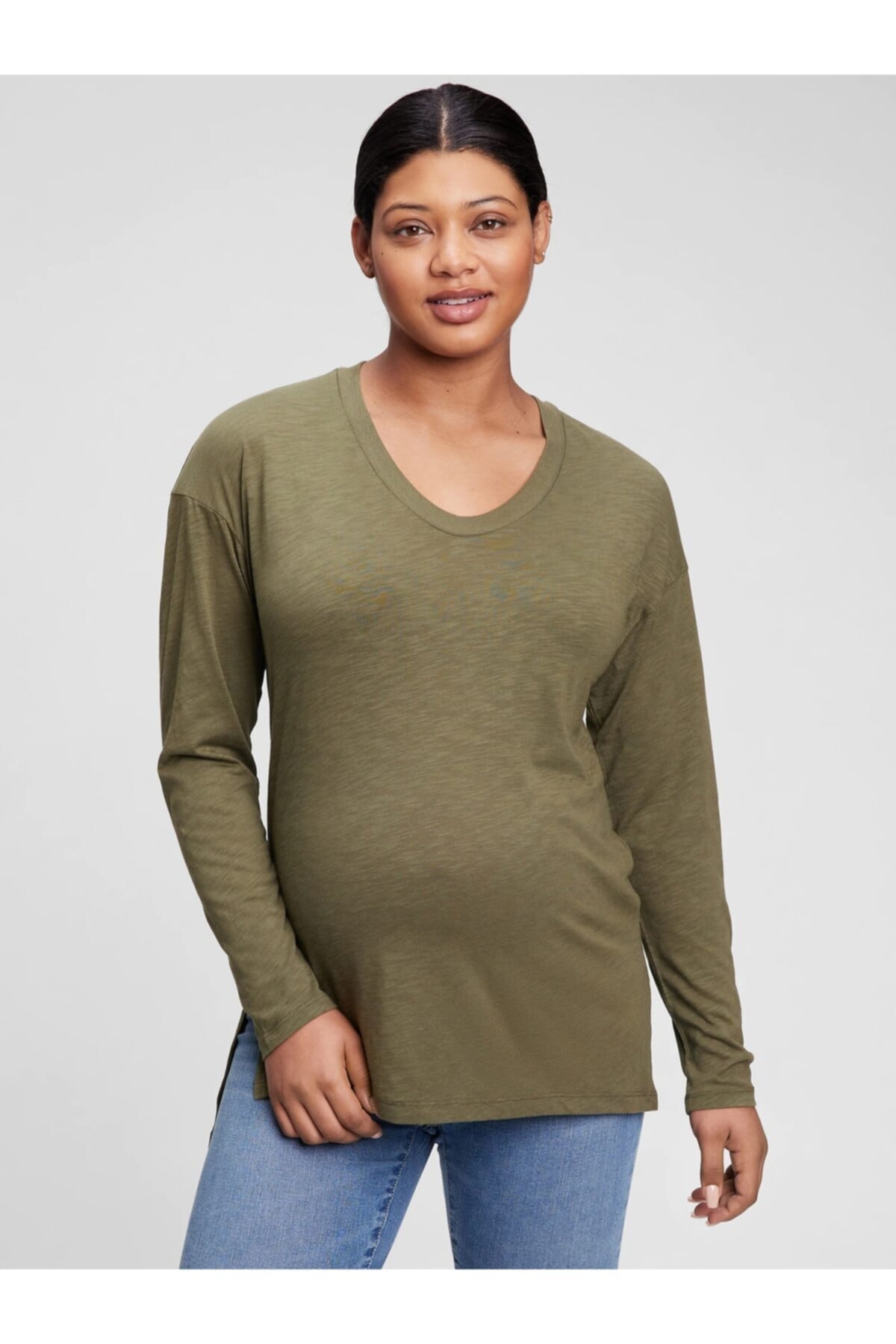 GAP Kadın Yeşil Maternity Yuvarlak Yaka T-shirt