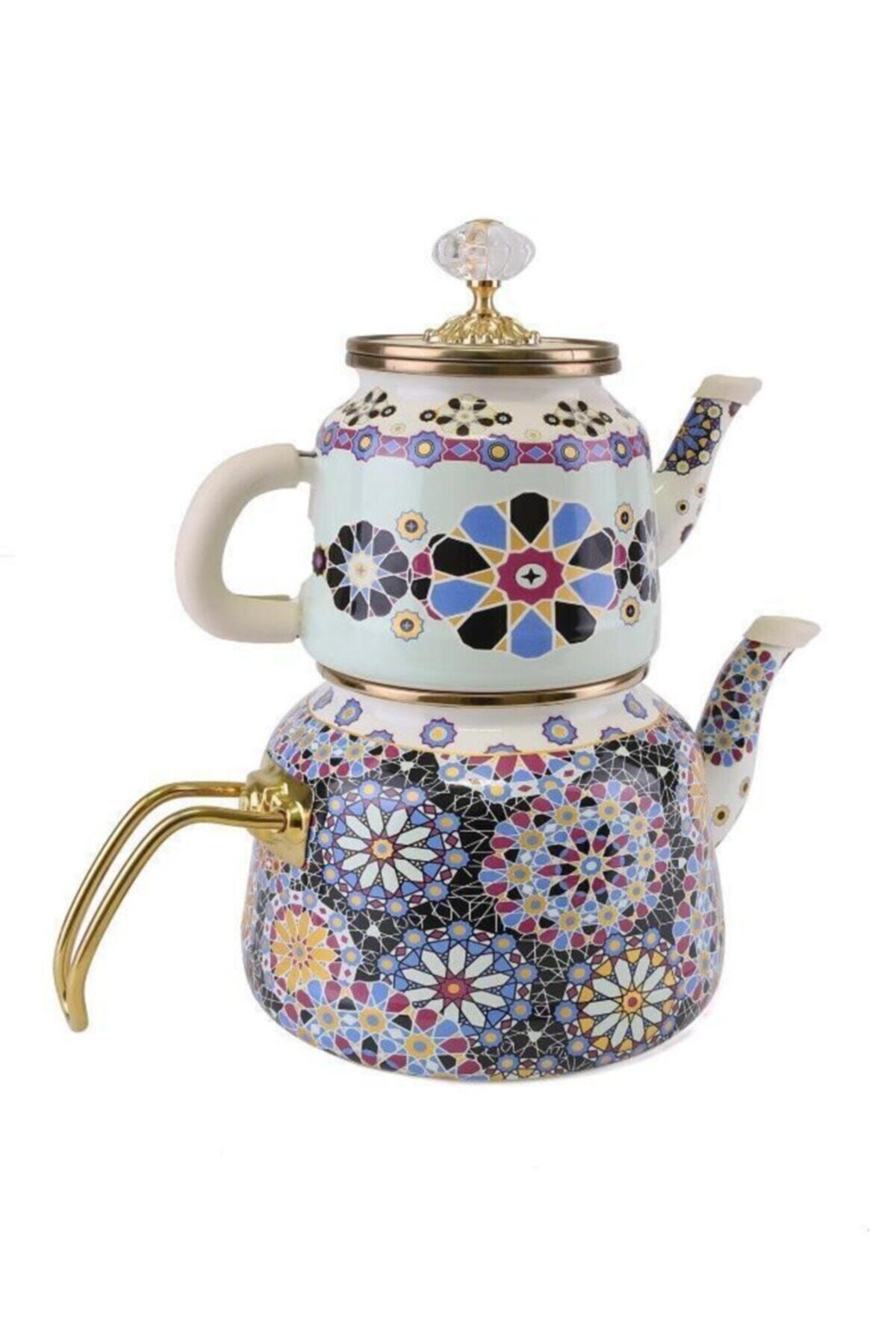 MELSFERBABYS HOME Mavi Renkli Vintage Retro Porselen Çaydanlık