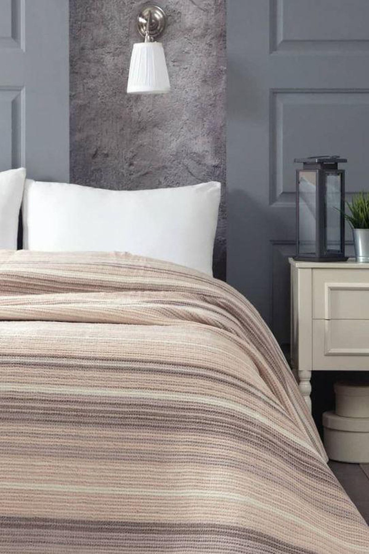 GoldCotton Çift Kişilik Yumuşak Dokulu Skoç Battaniye Stripe Kahve