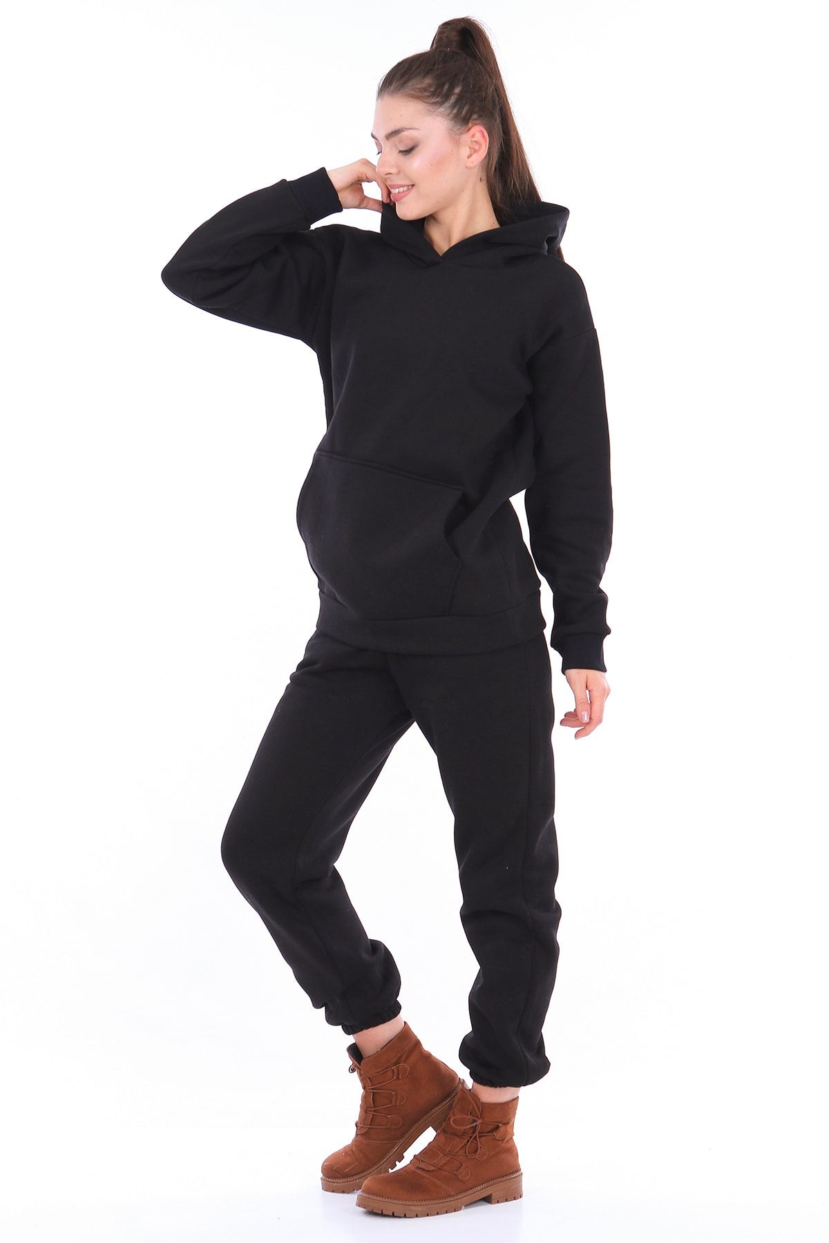 LC LACASE Kadın Unisex Kapüşonlu 3 Iplik Oversize Eşofman Takımı