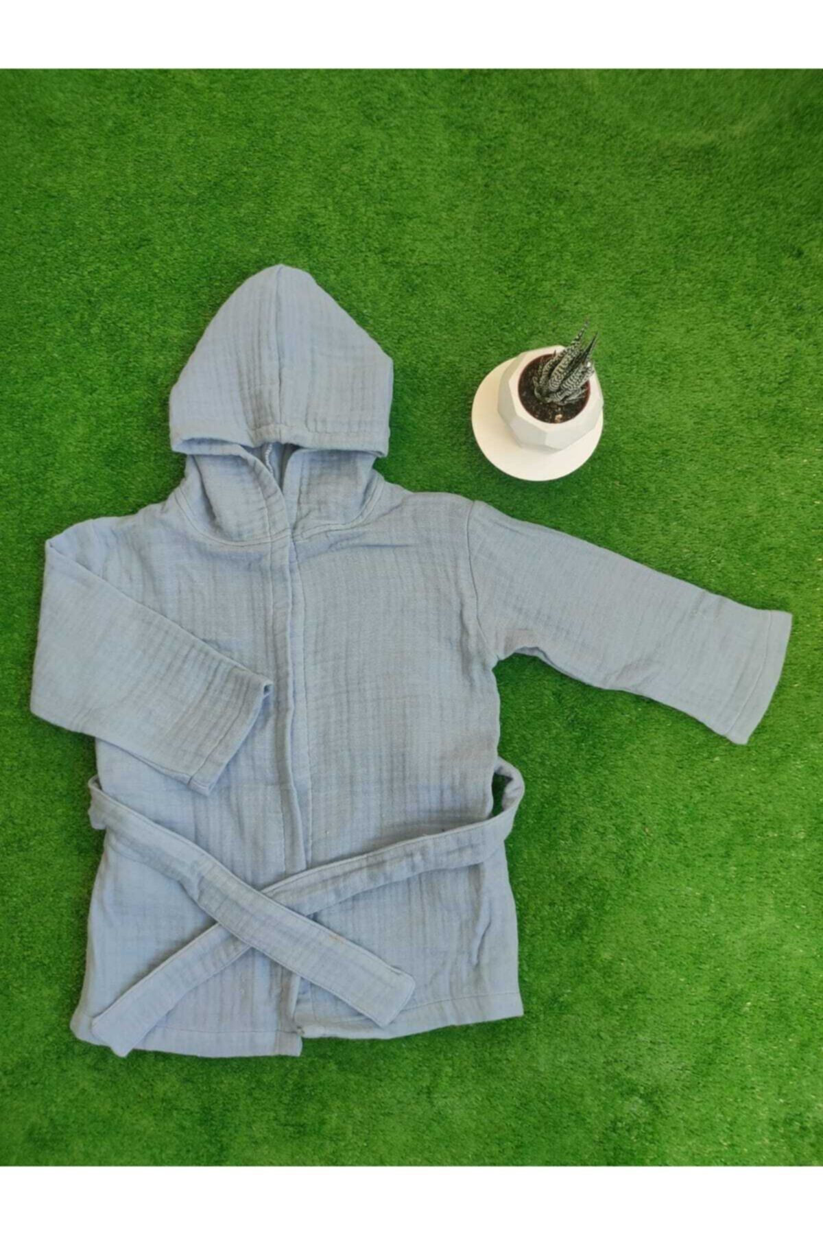 trendchack Müslin Kapşonlu Bebek Bornozu 4 Kat'lı %100 Pamuklu
