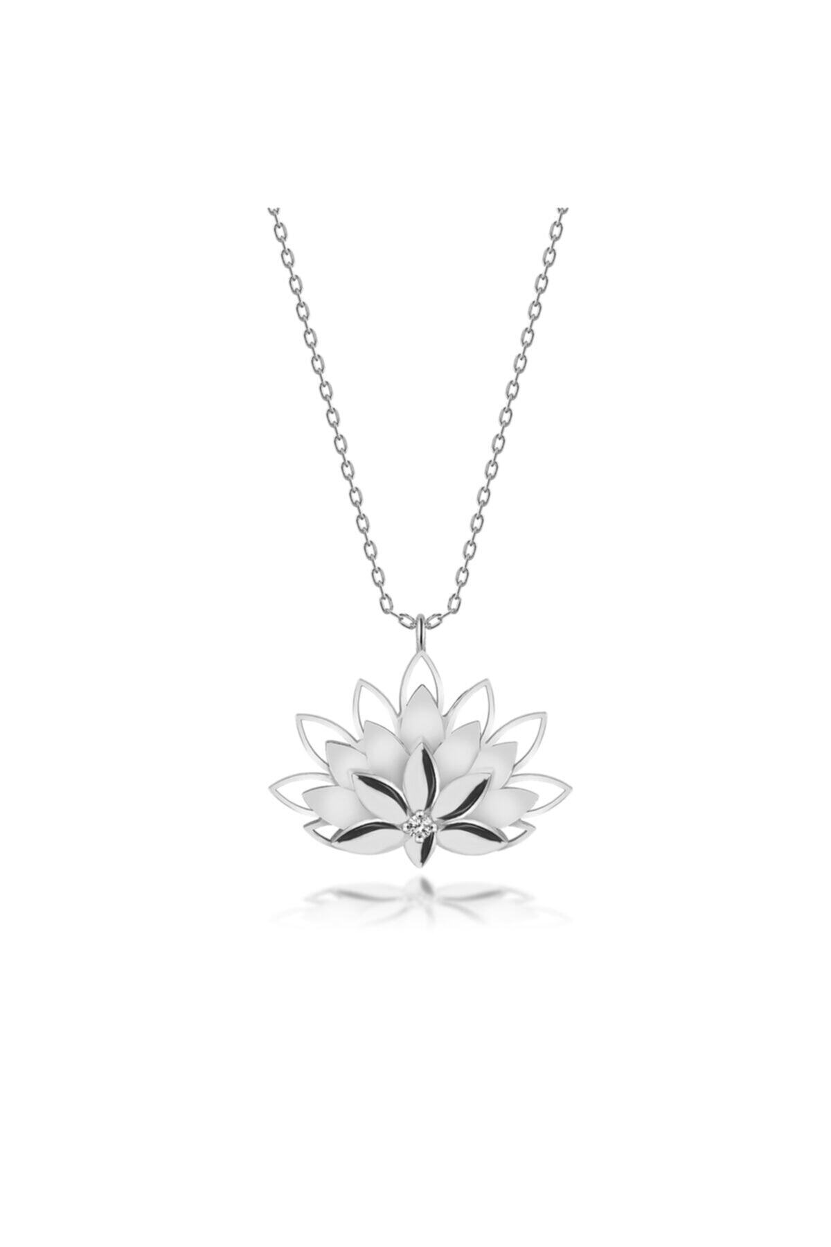 Diamine Pırlanta Lotus Çiçeği Gümüş Kolye 0.02 Carat