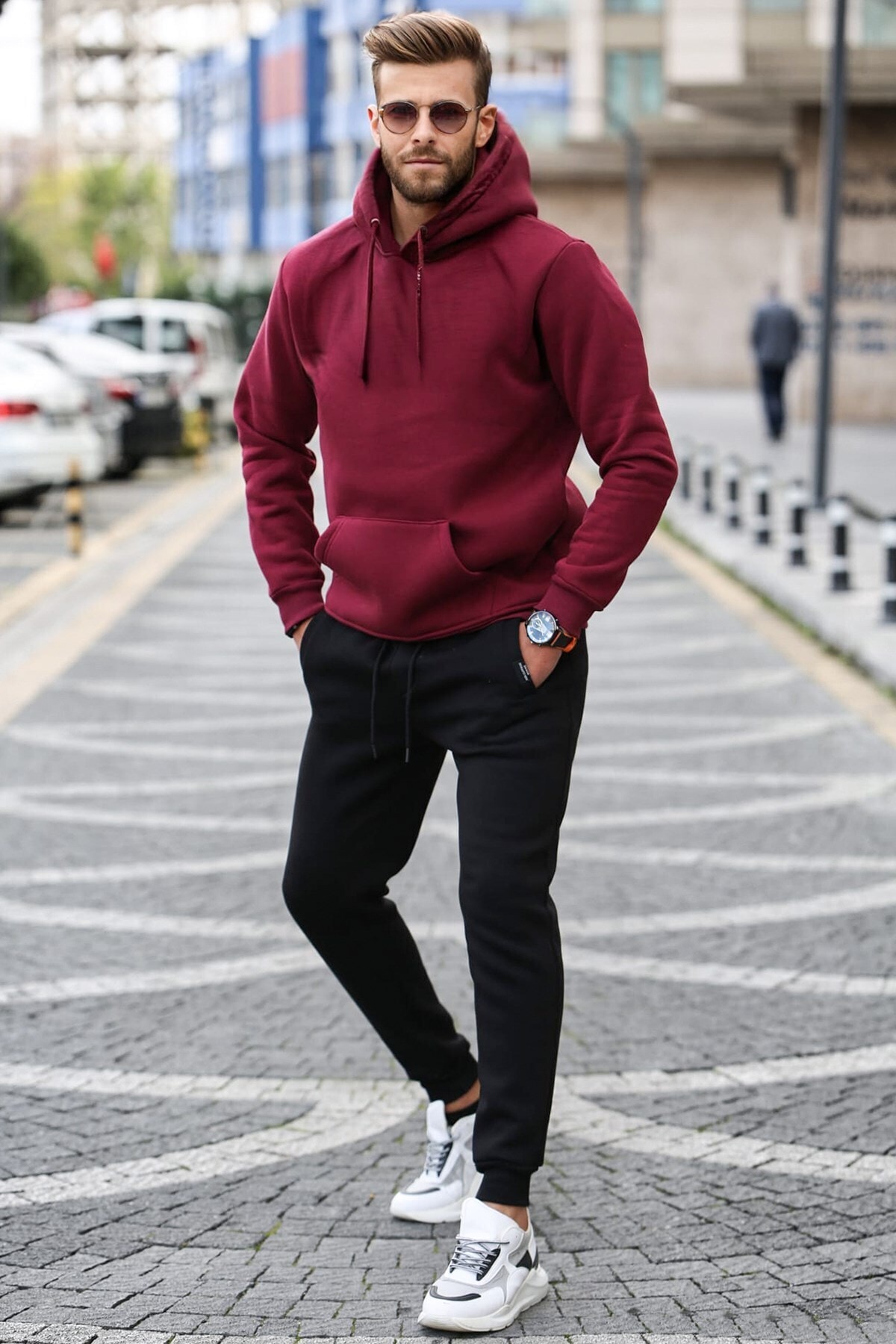 Madmext Bordo/siyah 3 Iplik Şardonlu Erkek Eşofman Takımı 5646