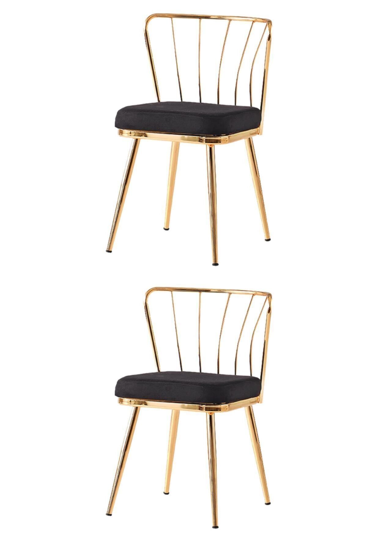 sweet homee 2 Adet Güneş Sandalye Gold Mutfak Salon Yemek Odası Sandalyesi Metal Ayak