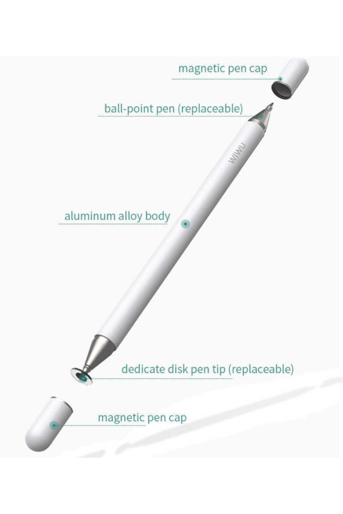 Samsung Galaxy Tab A7 10.4 T500 2020 Uyumlu Wiwu Pencil Passive Stylus 2 In 1 Dokunmatik Çizim Kalemi