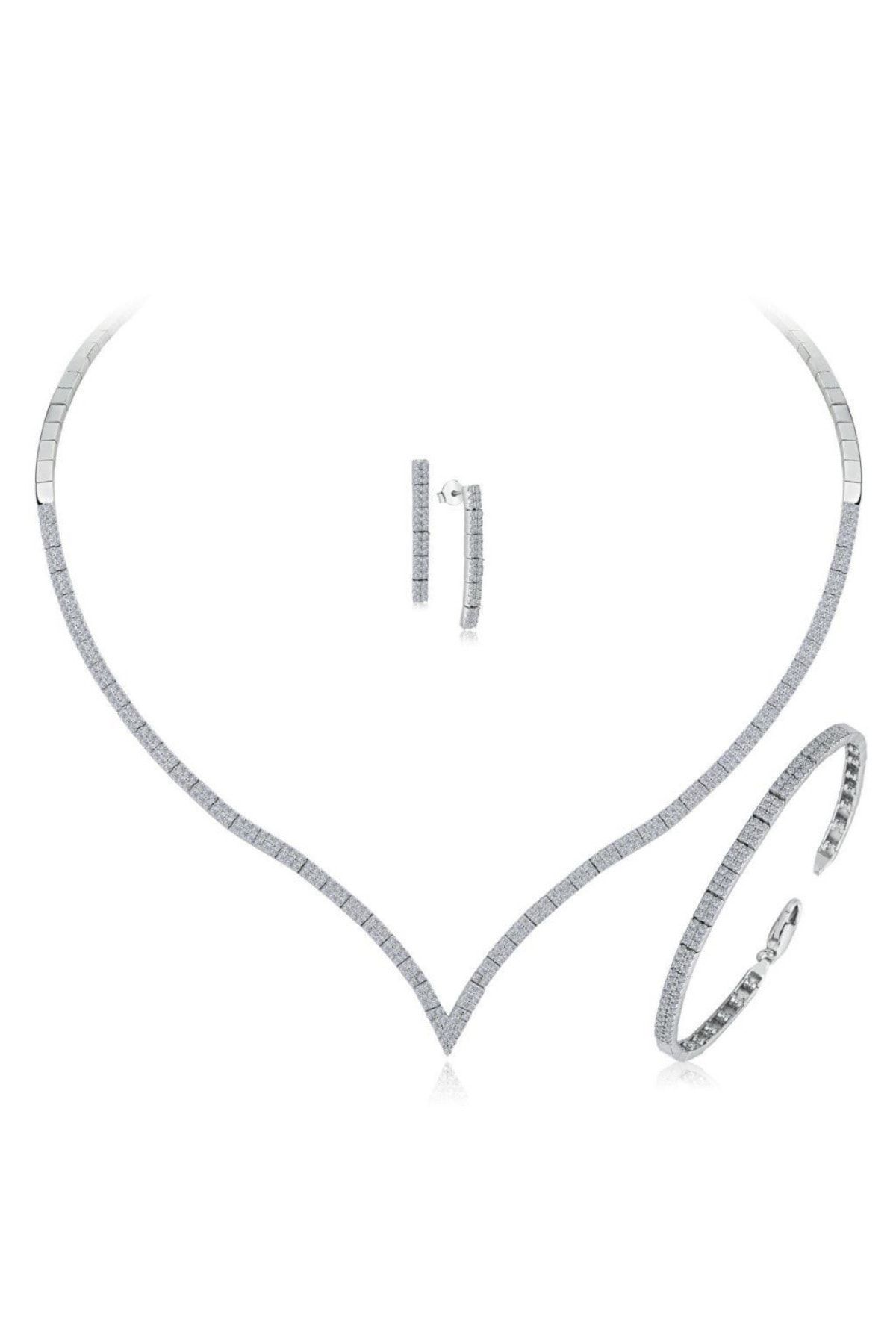Crystal Diamond Zirconia Laboratuvar Pırlantası Muhteşem Su Yolu Kolye Bileklik Ve Küpe Set
