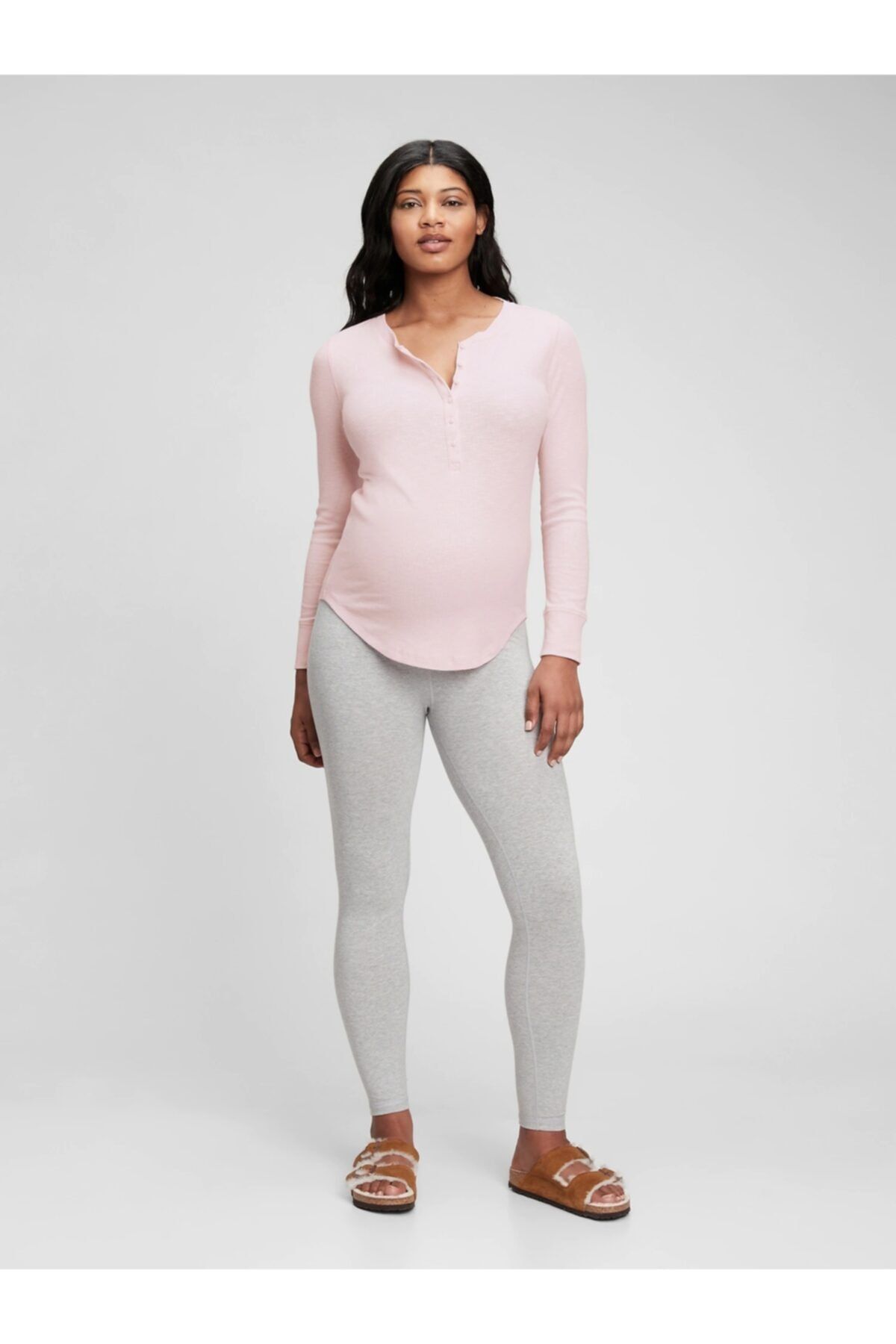 GAP Kadın Mor Maternity Henley T-shirt