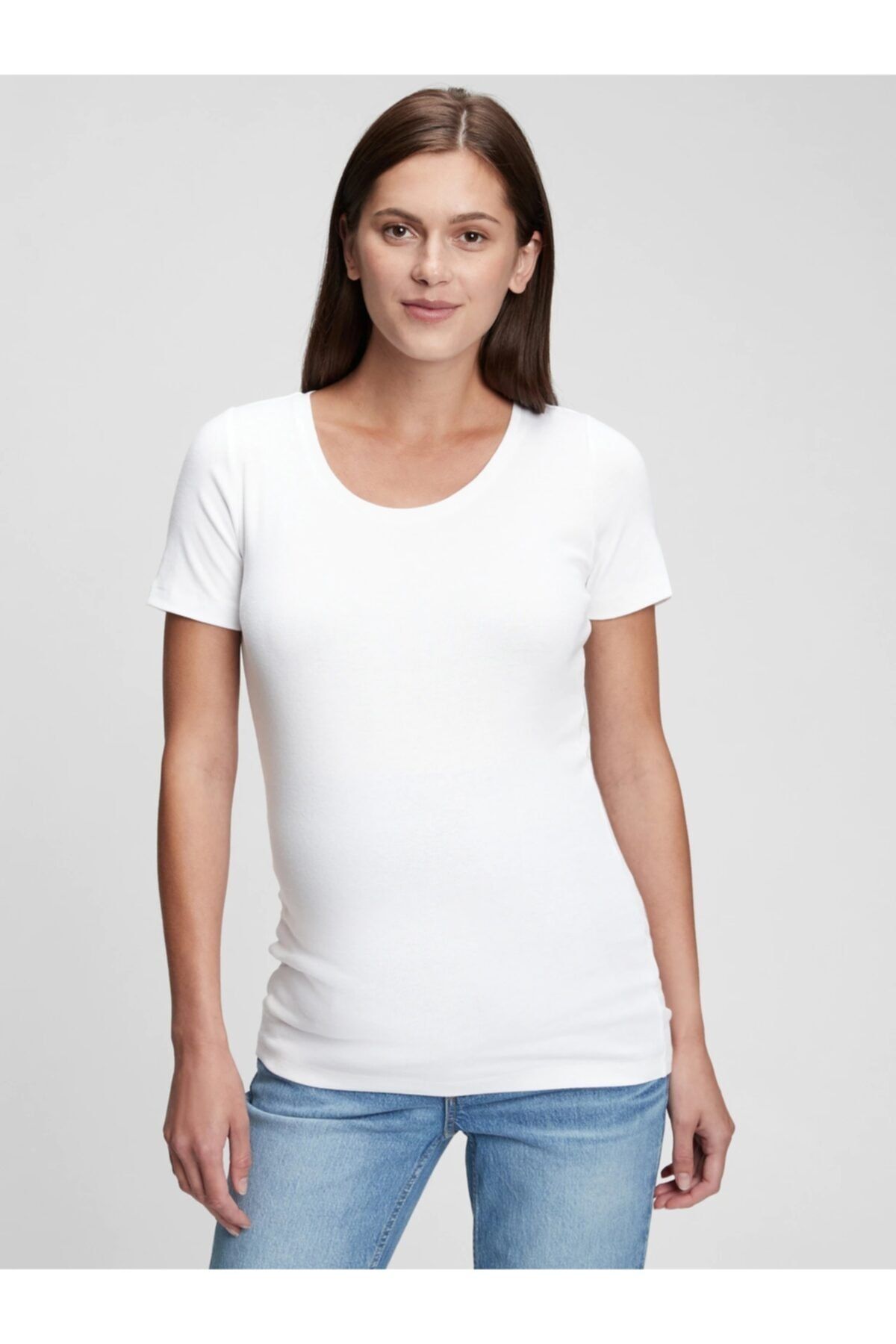 GAP Kadın Beyaz Maternity Modern Bisiklet Yaka T-shirt