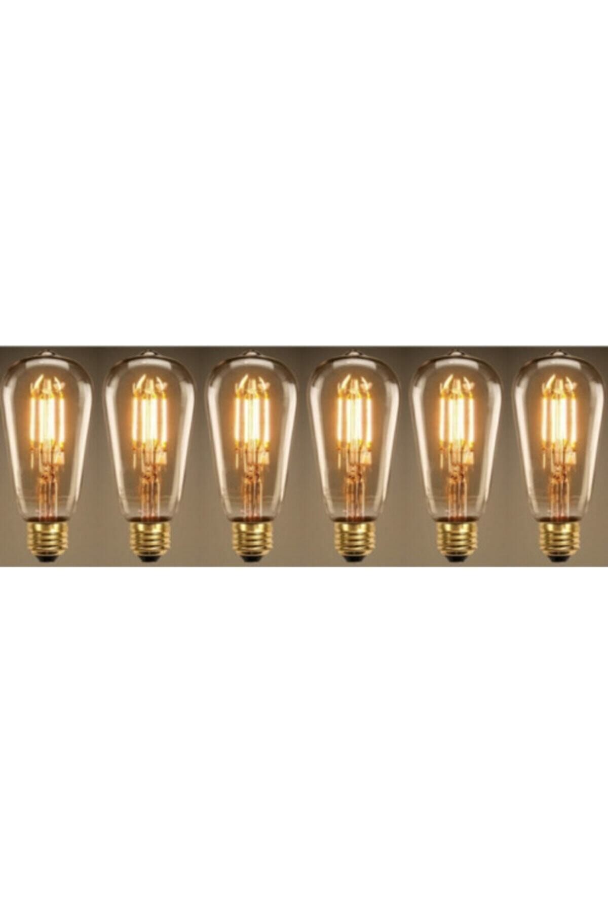 EDİSON Rustik Led Ampul 6 Lı Eko Paket Amber E27 Duy Armut Tipi St64 Dekoratif Vıntage Aydınlatma