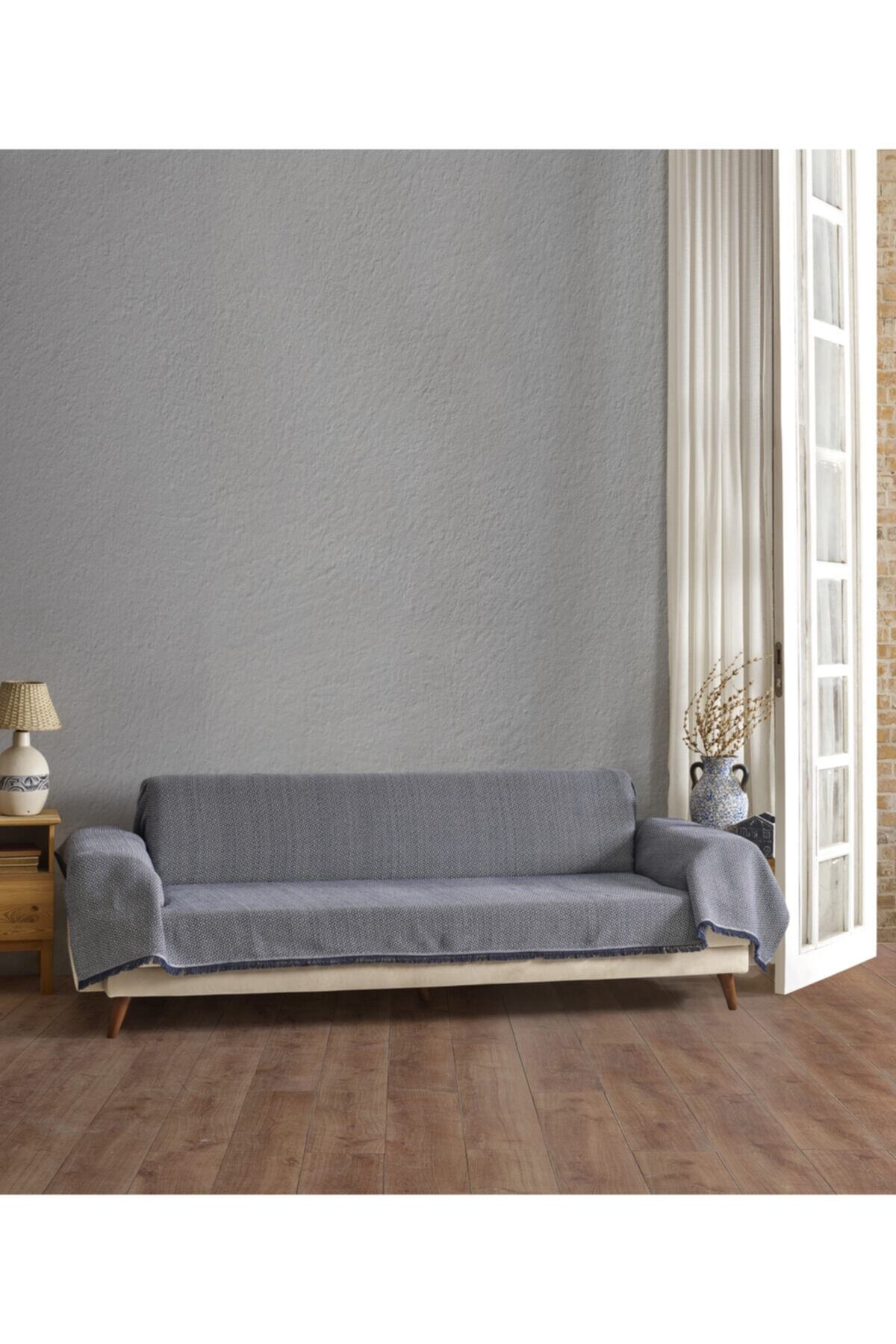 Lux Touch Assos Lacivert Chester Koltuk Örtüsü 180 X 300 Cm Buldan Dokuma Kanepe Çekyat Ortusu