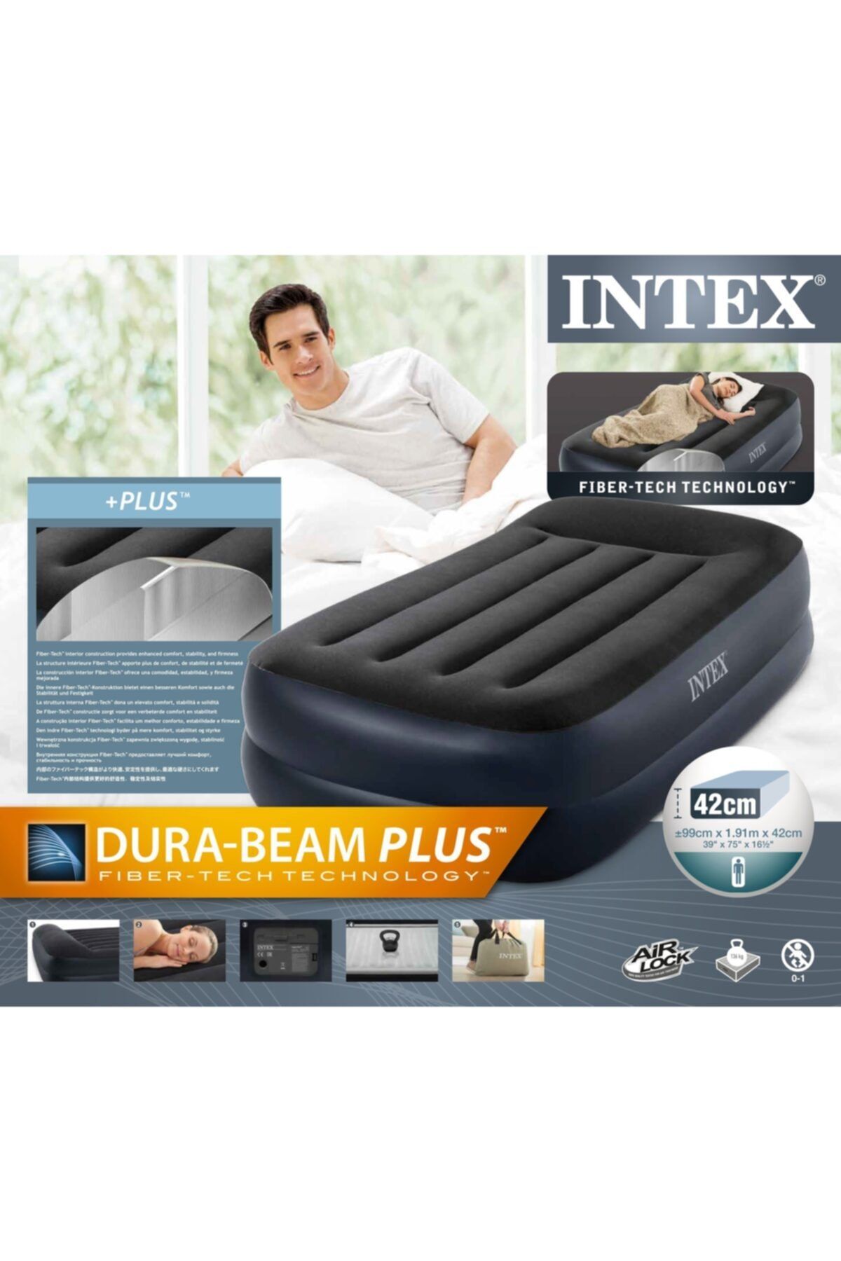 Intex Elektrikli Fiber-tech Şişme Yatak 64122 (99x191x42cm)