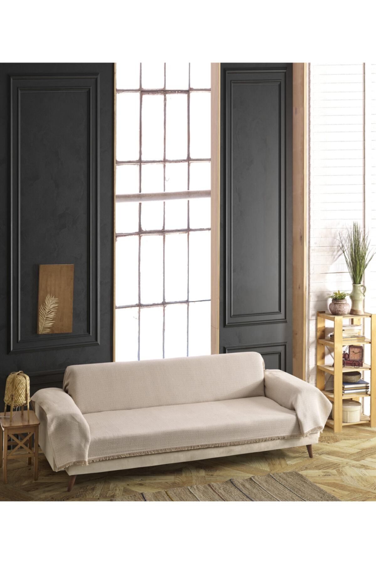 Lux Touch Assos Bej Chester Koltuk Örtüsü 180 X 300 Cm Buldan Dokuma Kanepe Çekyat Ortusu