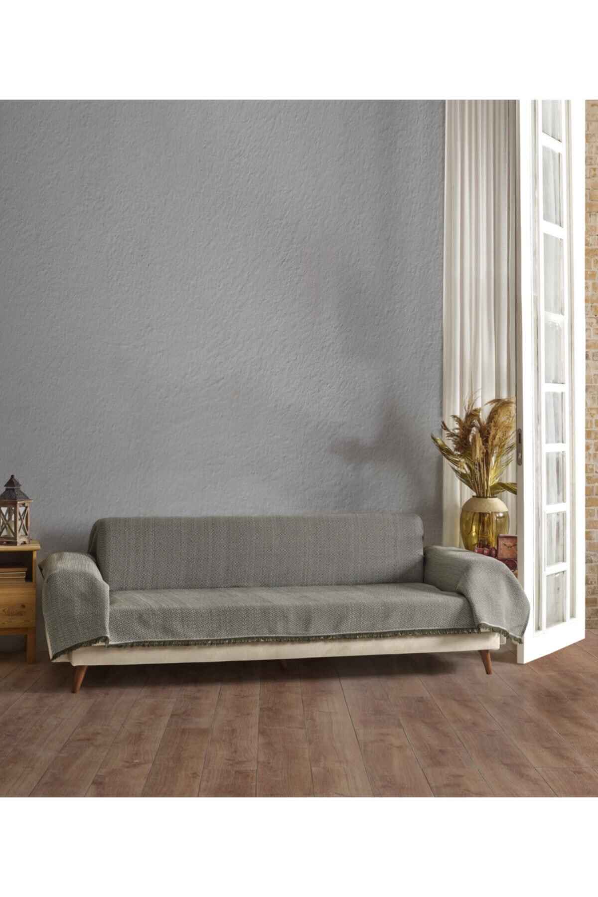 Lux Touch Assos Haki Chester Koltuk Örtüsü 180 X 300 Cm Buldan Dokuma Kanepe Çekyat Ortusu