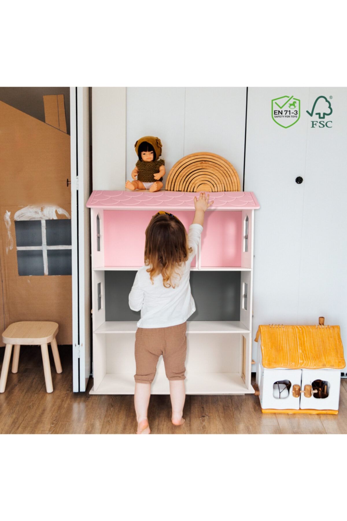 Melabe Kids Ahşap Oyuncak 3 Katlı Oyun Evi-dollhouse-barbie Bebekler Için
