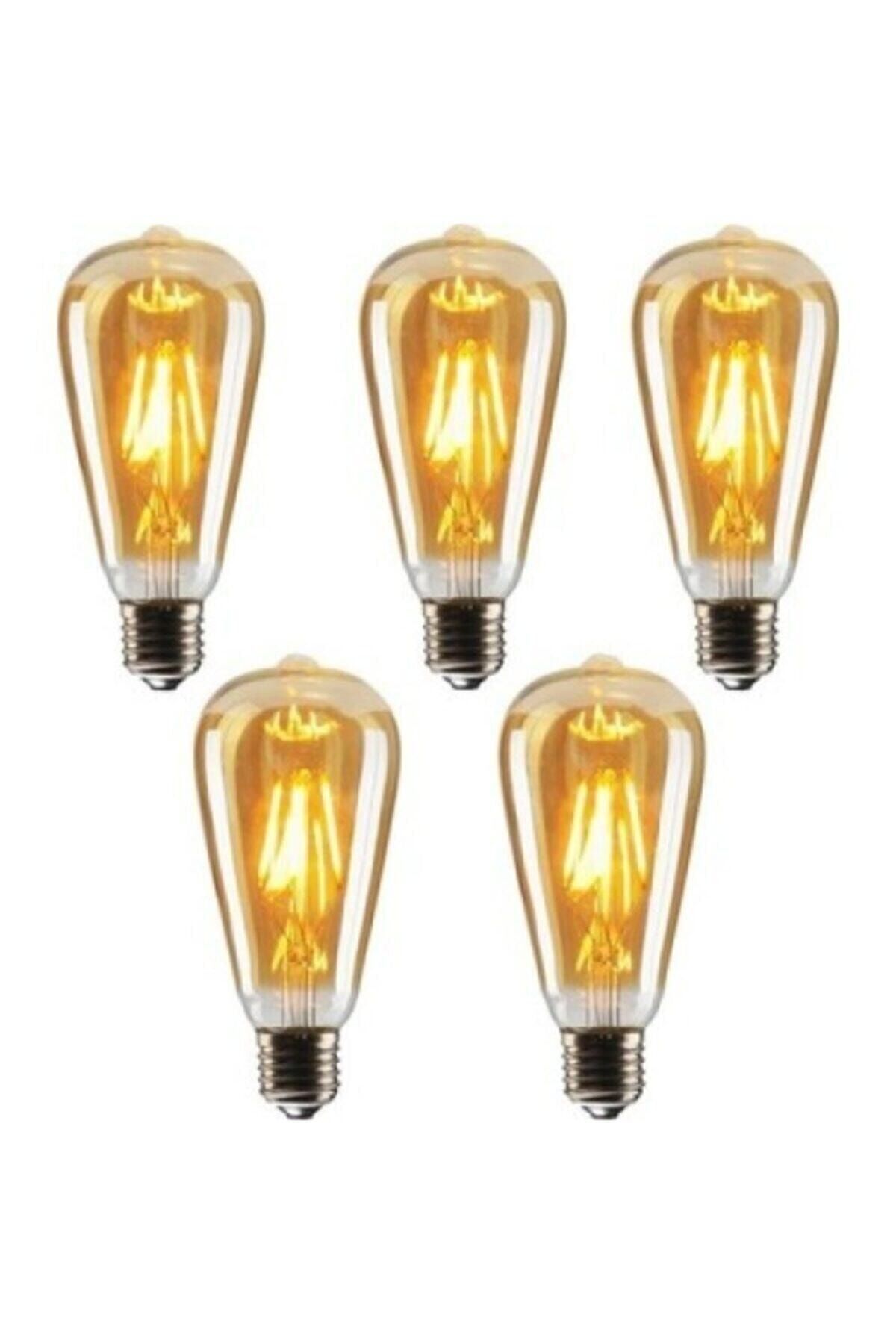 EDİSON Rustik Led Ampul 5 Li Eko Paket Amber E27 Duy Armut Tipi St64 Dekoratif Vıntage Aydınlatma