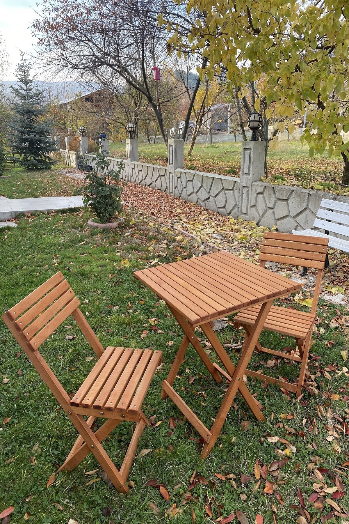 MsmWood Bistro Kamp Seti Katlanır Masa Sandalye 3 'lü Takım