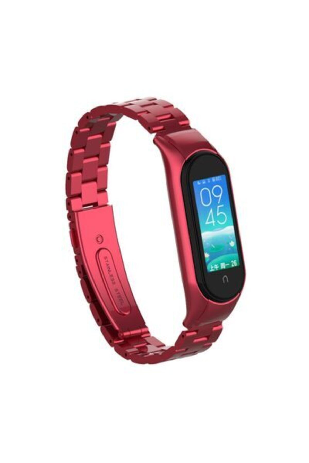 Mobicas Xiaomi Mi Band 5 Için Klasik Metal Kordon Kırmızı
