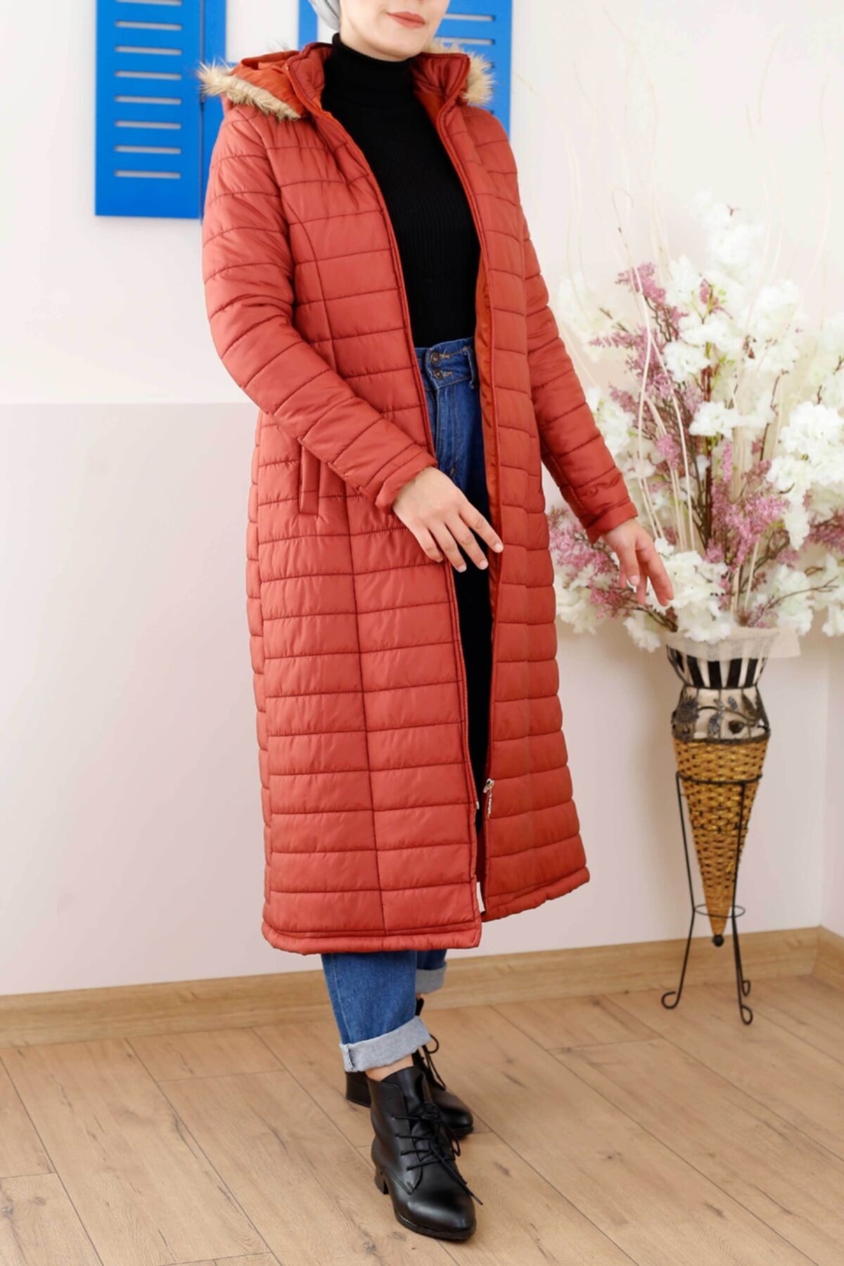 İmajButik Kapşonlu Şişme Mont-kiremit