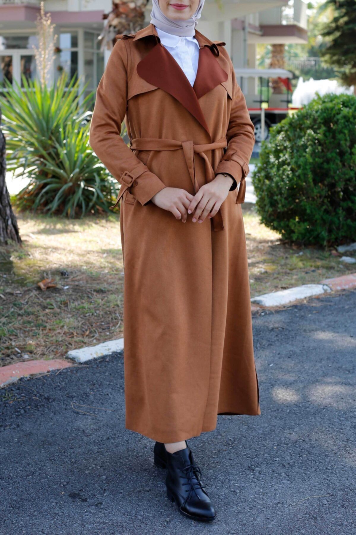 İmajButik Kuşaklı Süet Kap - Taba