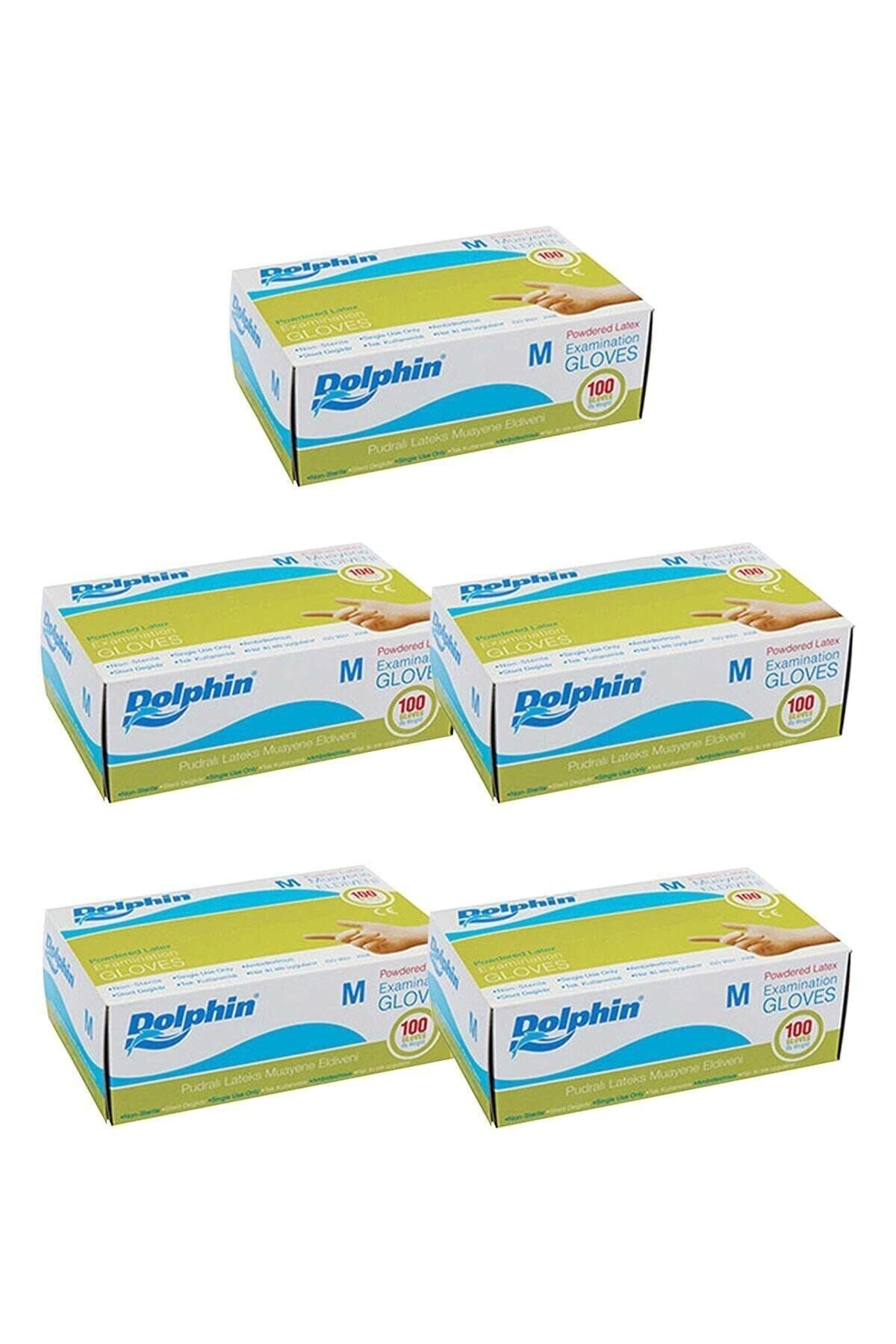 Dolphin Pudralı Lateks Eldiven 100'lü (M)- 5'li Paket