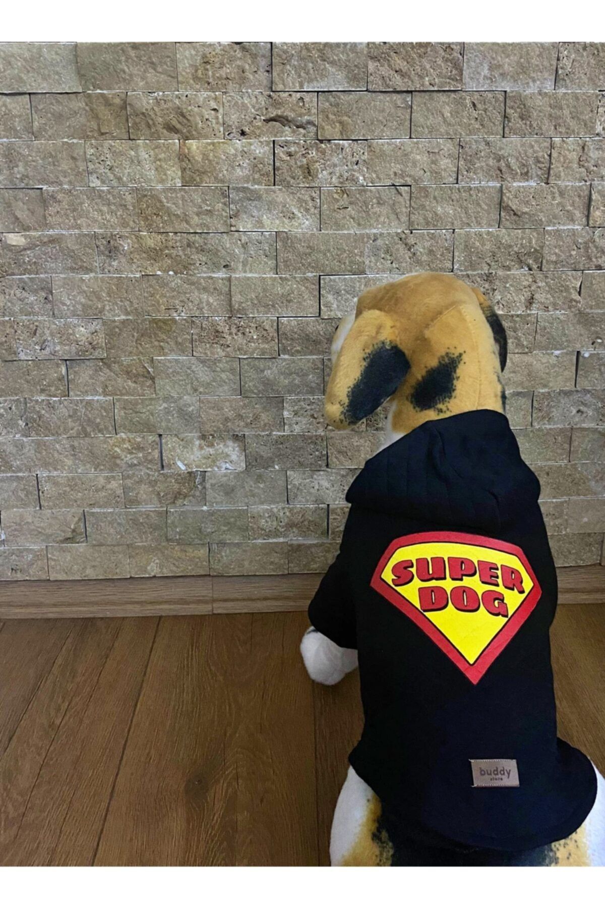 Buddy Store Kedi Köpek Kıyafeti & Elbisesi Kapüşonlu Model Super Dog Siyah (kapitone Kumaş)