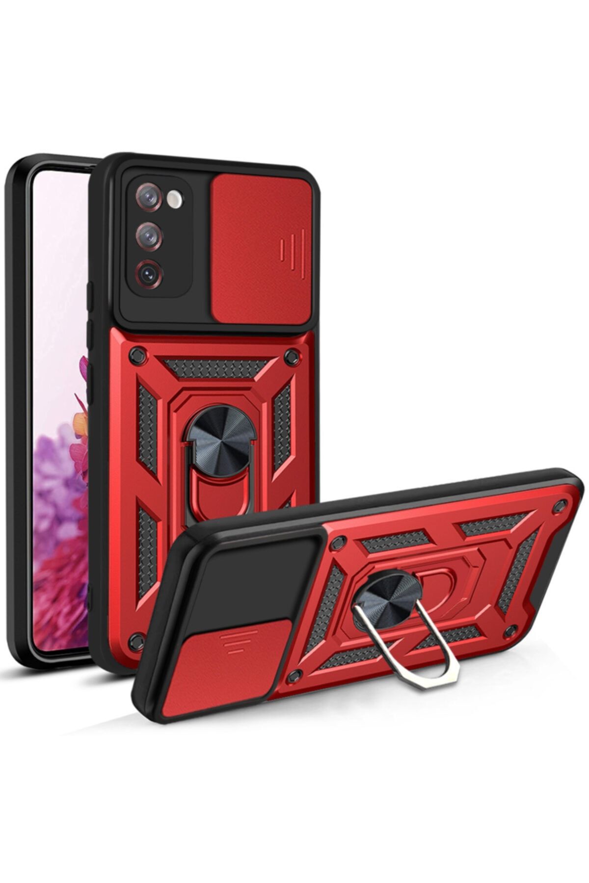 Samsung Galaxy S20 Fe Uyumlu Kılıf Kamera Korumalı Sürgülü Yüzüklü Armor Military Tank Zırh