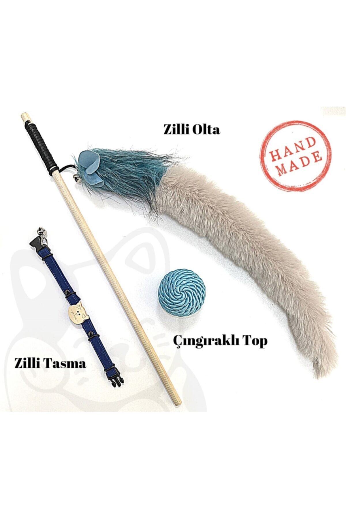 Paragon Pet El Yapımı Kedi Seti 3 Lü : Çıngıraklı Top + Zilli Olta + Kedi Boyun Tasma