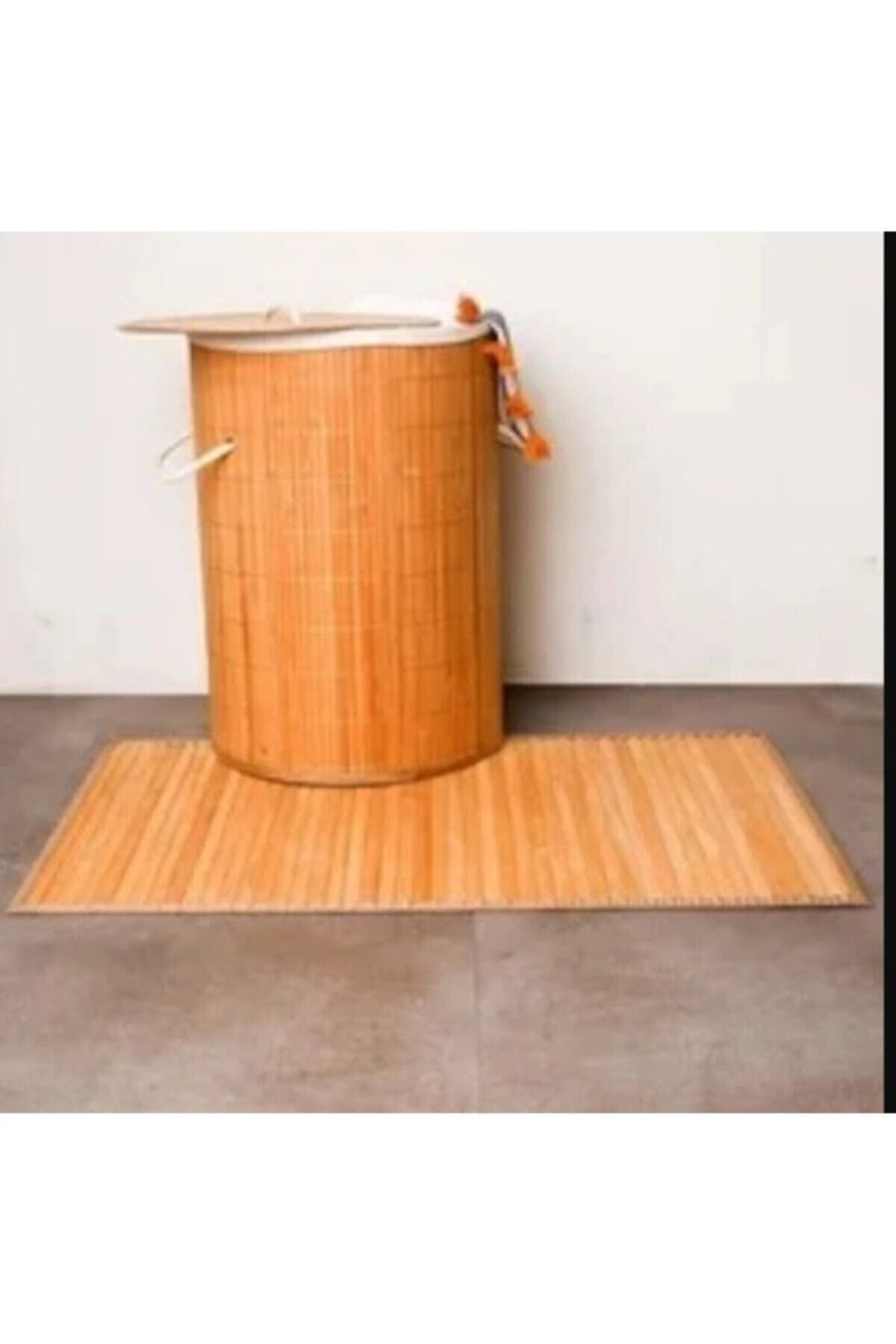 Naturalove Katlanır Naturel Oval Banyo Bambu Çamaşır Kirli Sepeti