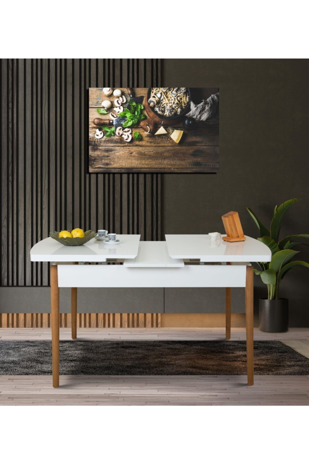 BluePaket Yemek Masası Mutfak Masası Ahşap Ayaklı Masa Oval Açılır Masa