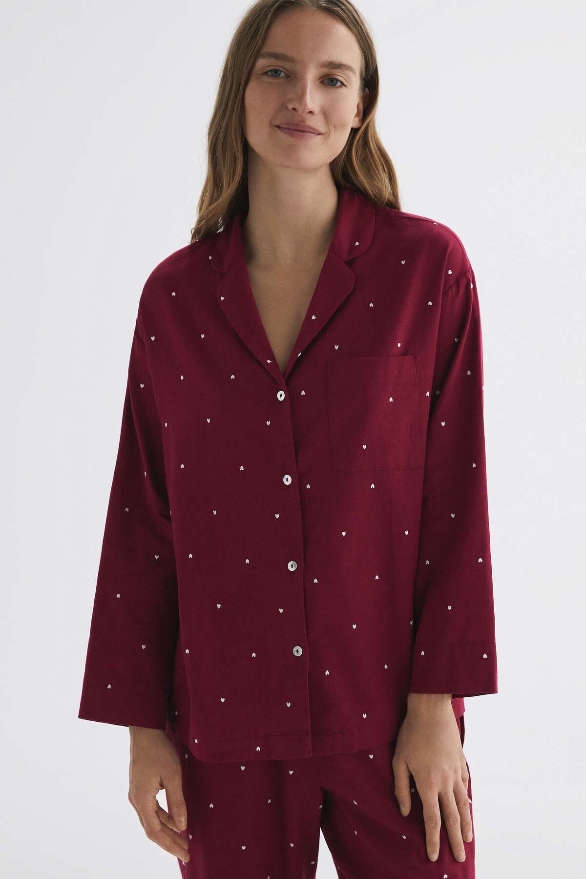 Oysho Pamuklu Işlemeli Uzun Kollu Pijama Gömlek