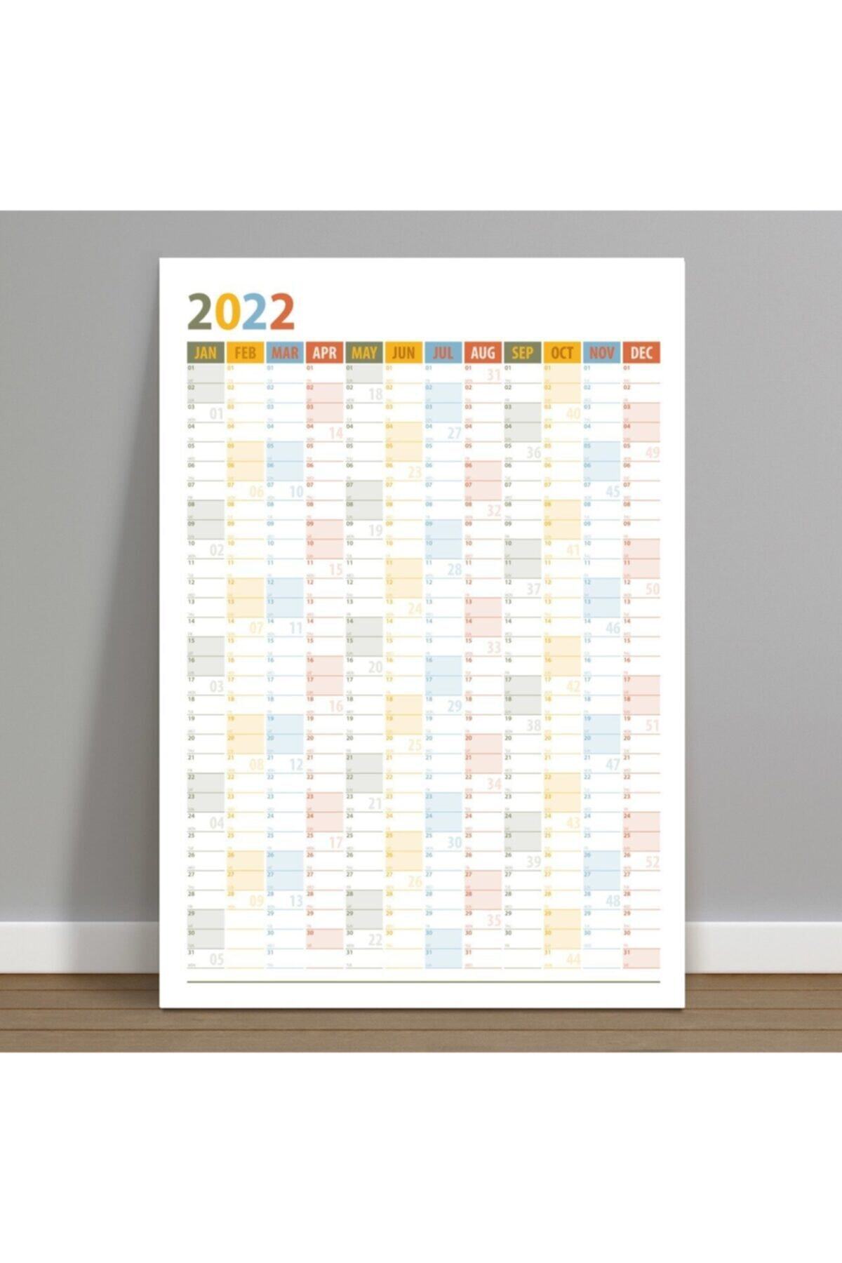 bi'aldım 2022 Yıllık Planlama Duvar Takvimi 35x50 cm Mavi Kırmızı Wall Planner