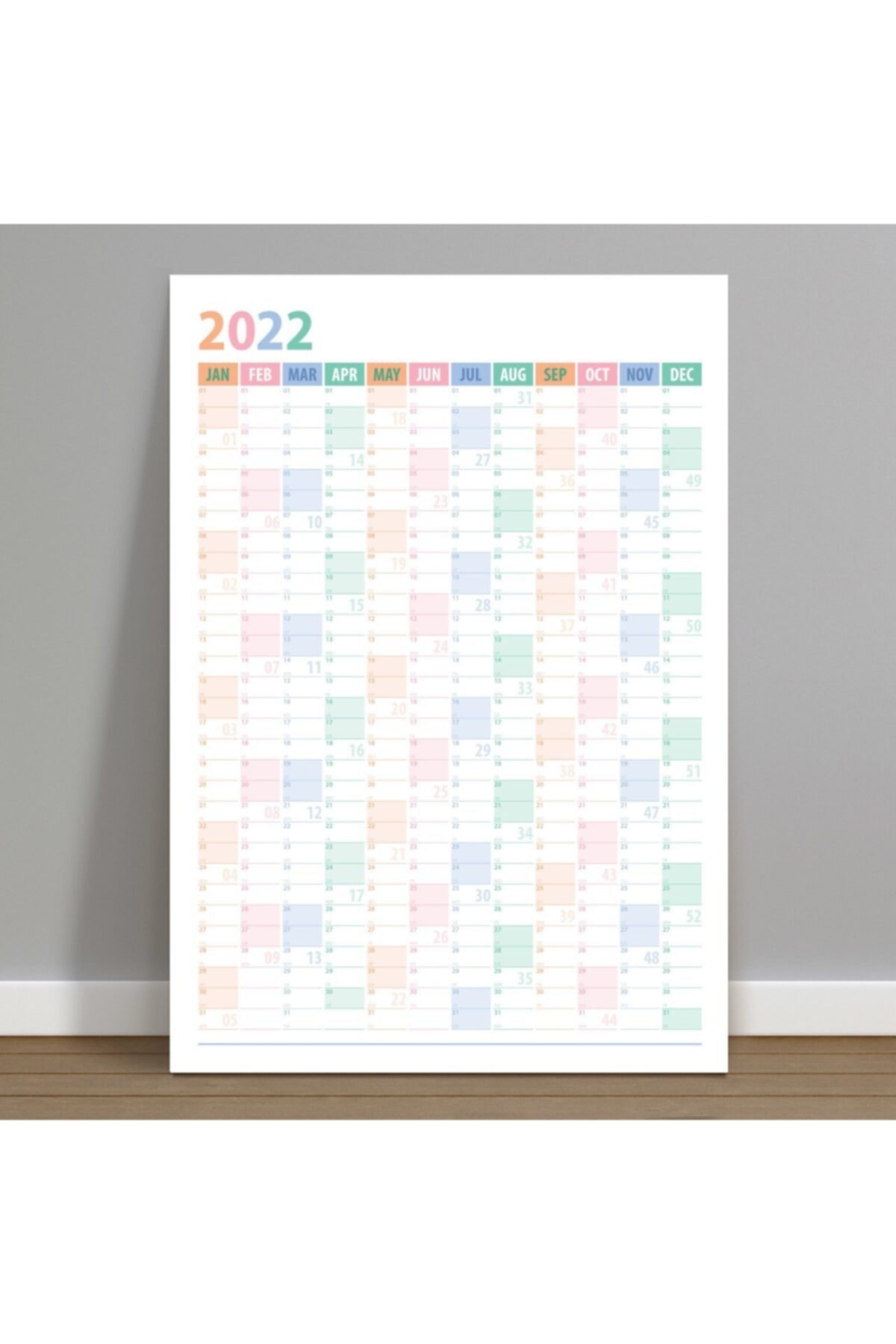 bi'aldım 2022 Yıllık Planlama Duvar Takvimi 35x50 Cm Turuncu Mavi Wall Planner
