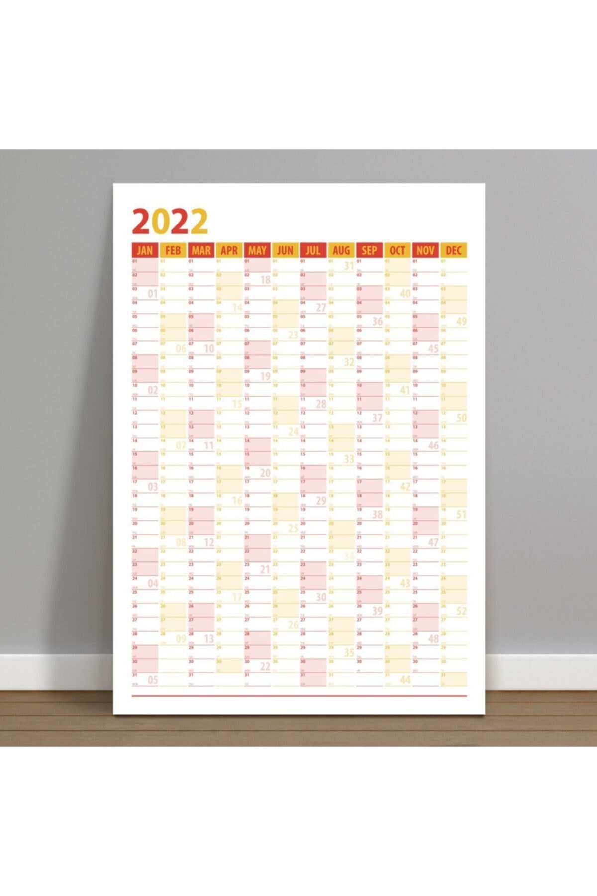 bi'aldım 2022 Yıllık Planlama Duvar Takvimi 35x50 Cm Sarı Kırmızı Wall Planner