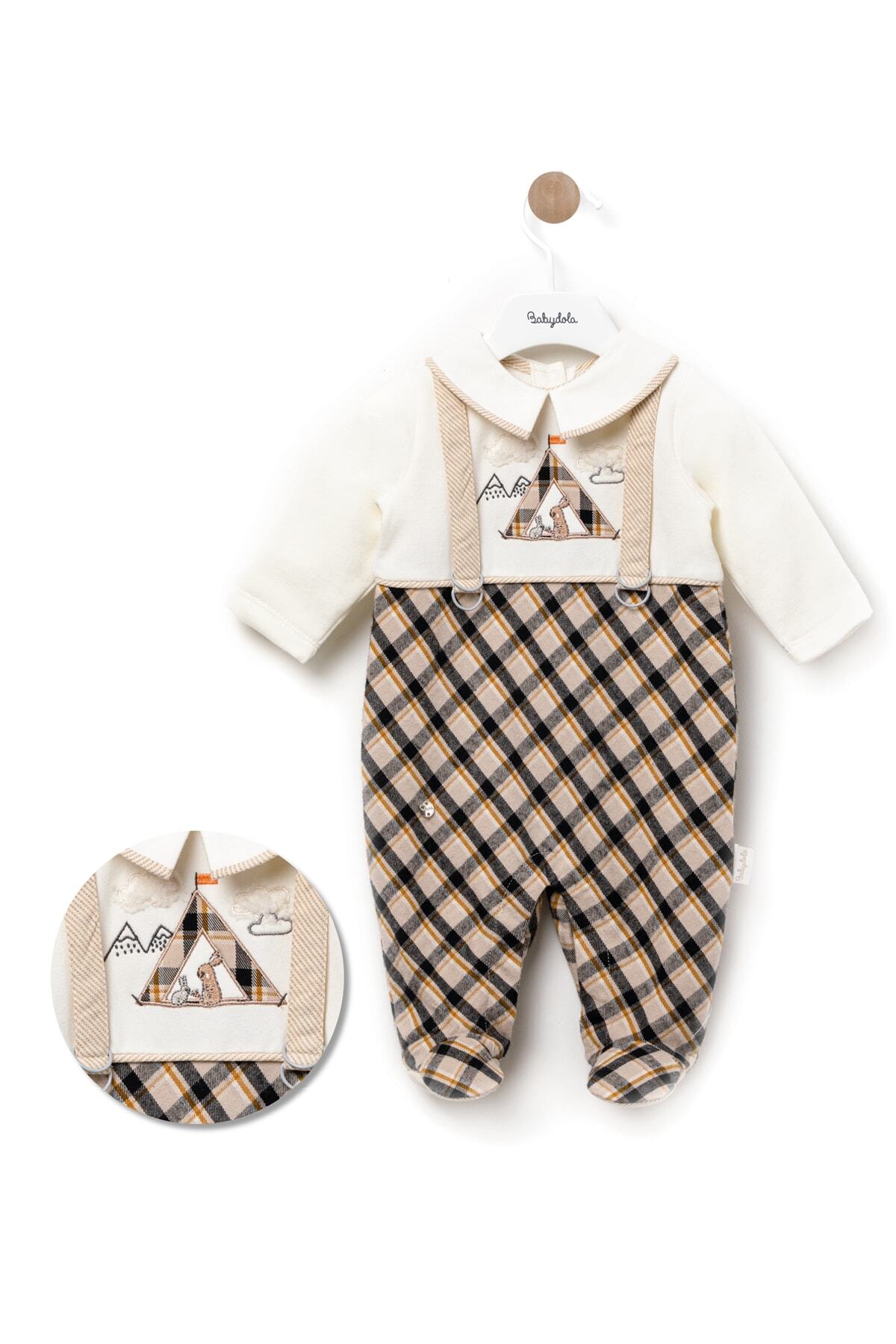 Babydola %100 Pamuk Erkek Bebek Ekoseli Polo Yakalı Tulum