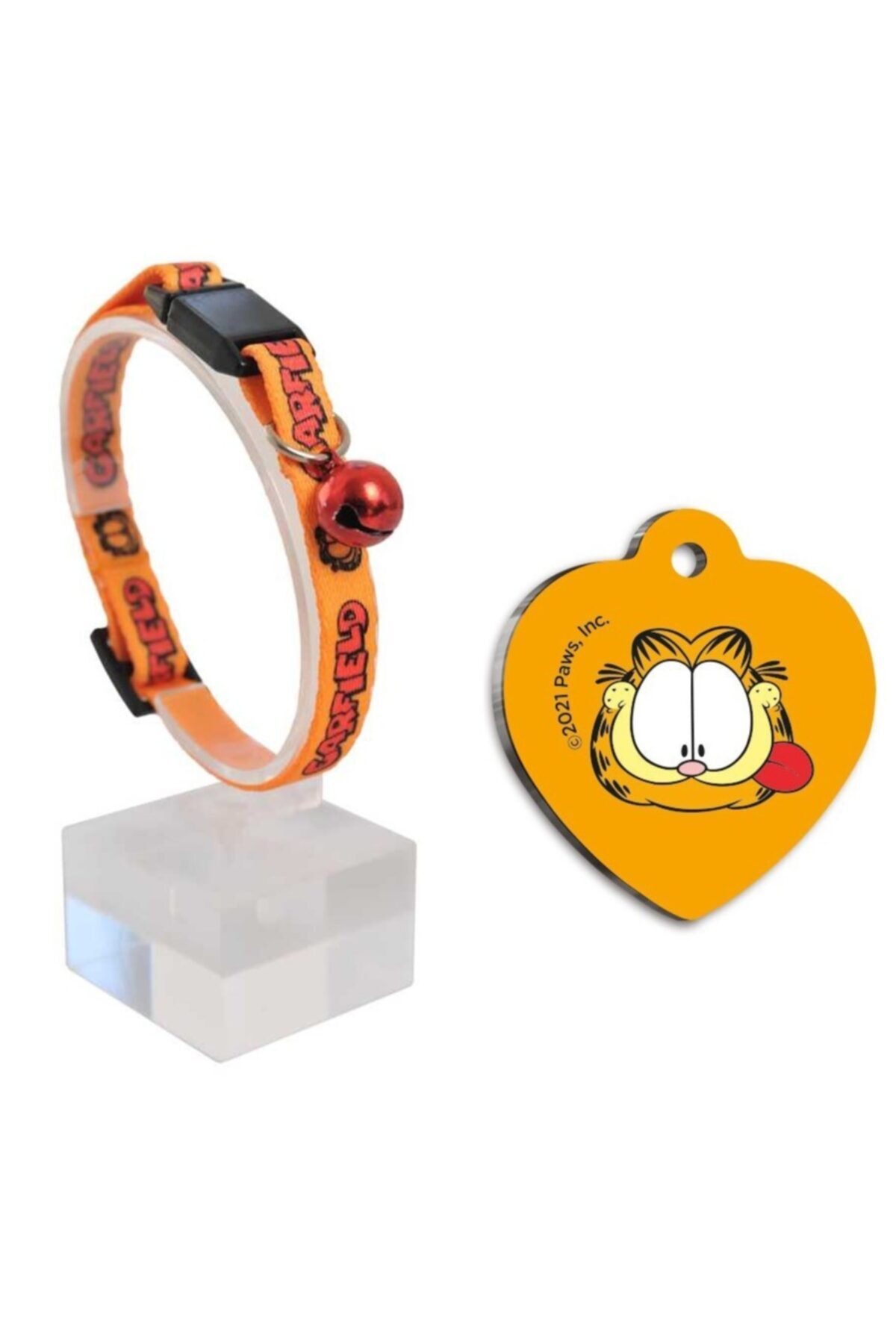 GARFIELD Grafiti Font Desenli Güvenlik Kilitli Boyun Tasması 22-30 Cm+garfield Çelik Kaplama Künye