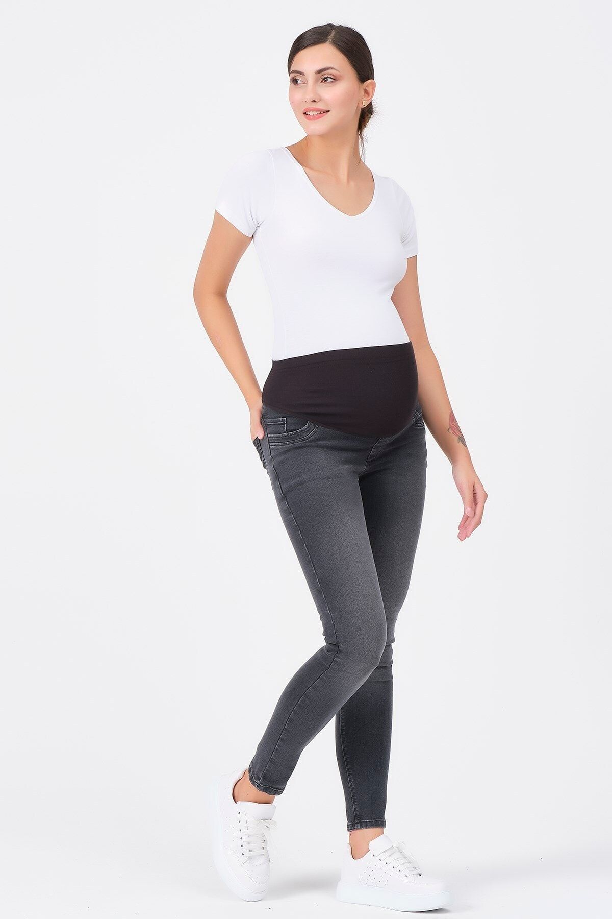 BUSA Hamile Skinny Dar Paça Kot Pantolon Antrasit