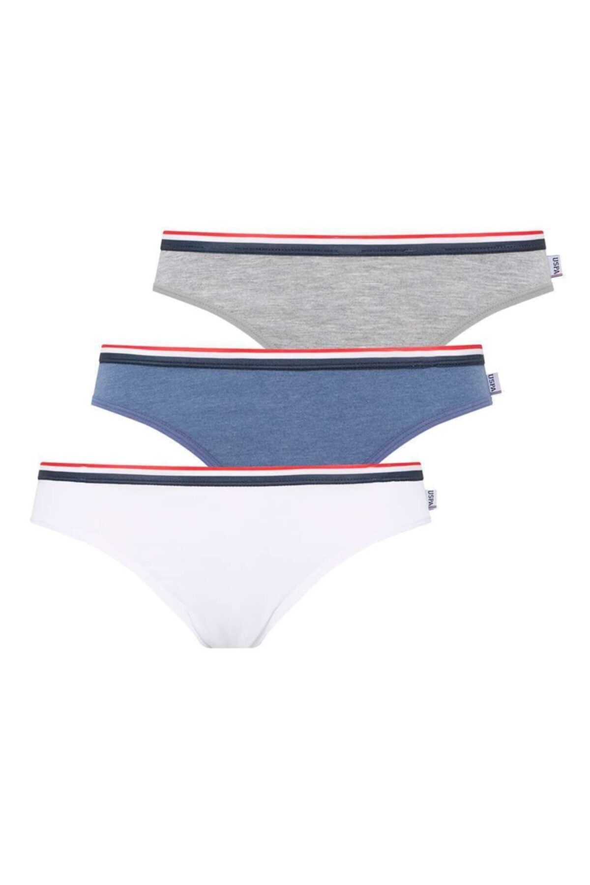 U.S. Polo Assn. Kadın Beyaz  Mavi Melanj  Gri Melanj 3 Lü Slip