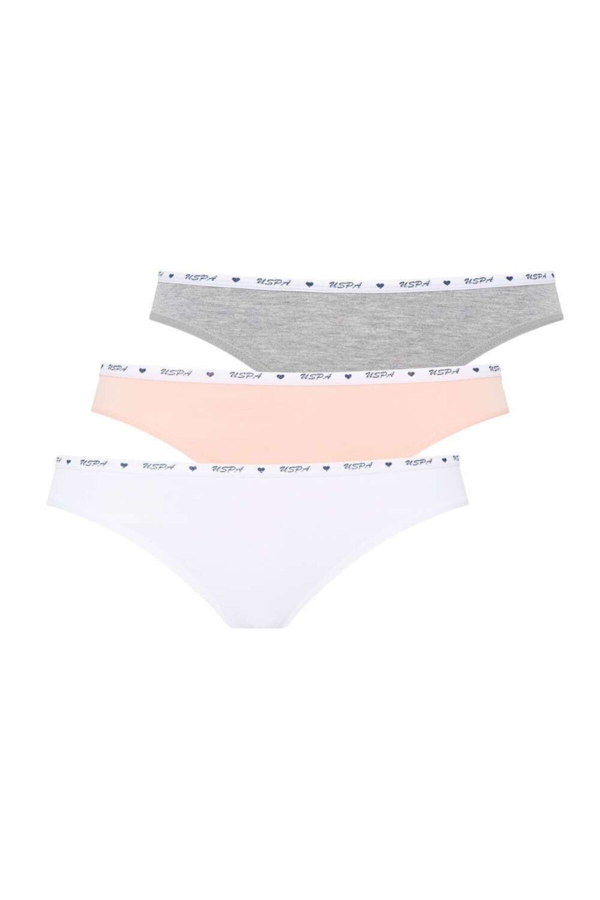 U.S. Polo Assn. Kadın Beyaz - Somon - Gri Melanj 3 Lü Slip