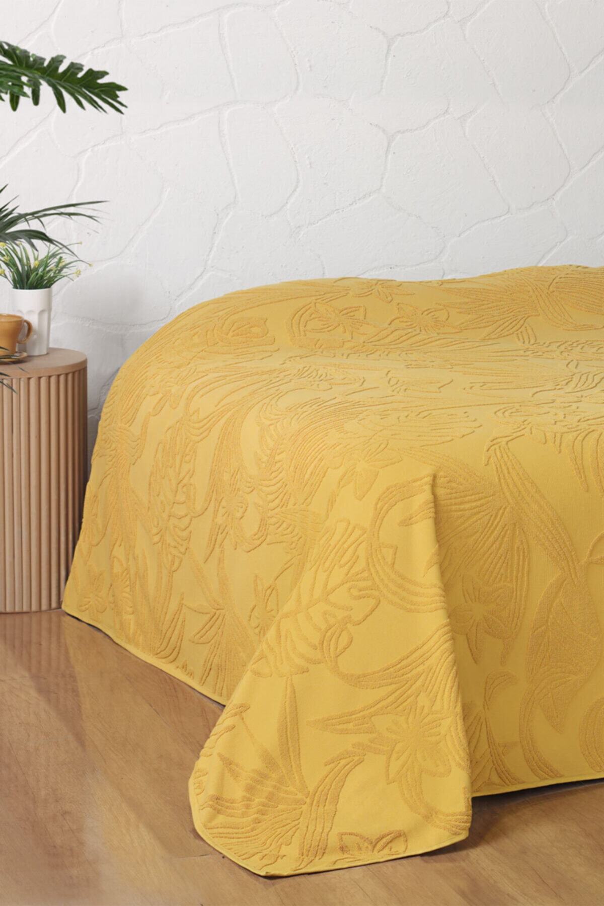 Arya Home Botanical Garden Tek Kişilik %25100 Pamuk Pike (160x220 Cm) Sarı