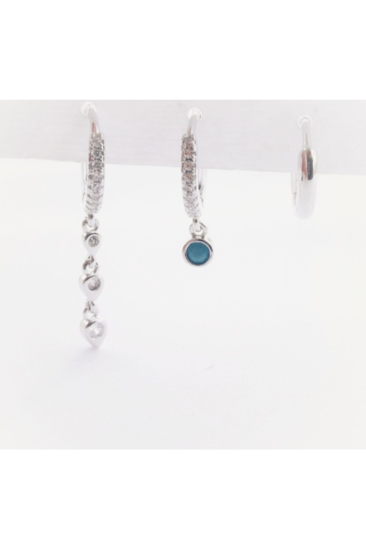 FASHION Mavi Boncuklu Sallantili Zirkon Tasli 3 Lu Set Kupe