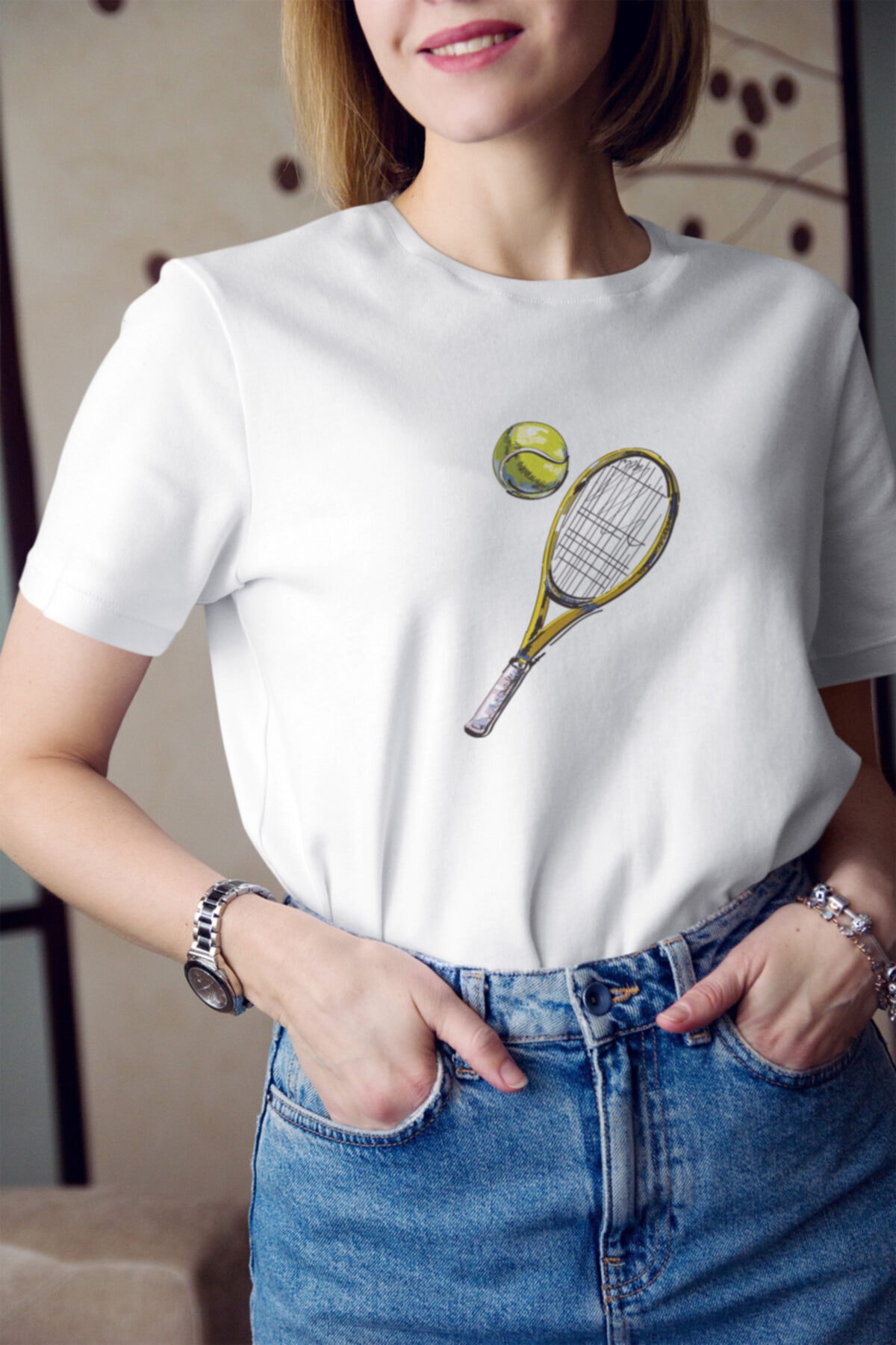 Kio Tasarım Tenis Serisi 2 Raket Ve Top Baskılı T-Shirt
