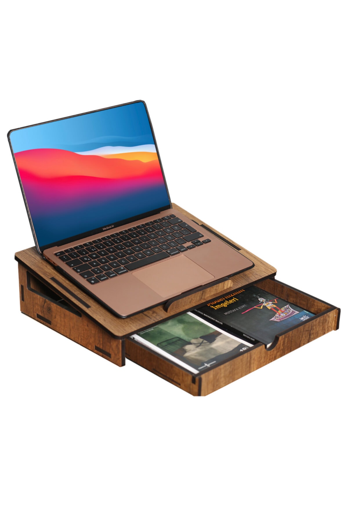 Vigo Wood Ahşap Çekmeceli Laptop Yükseltici, Notebook Standı, Macbook Standı
