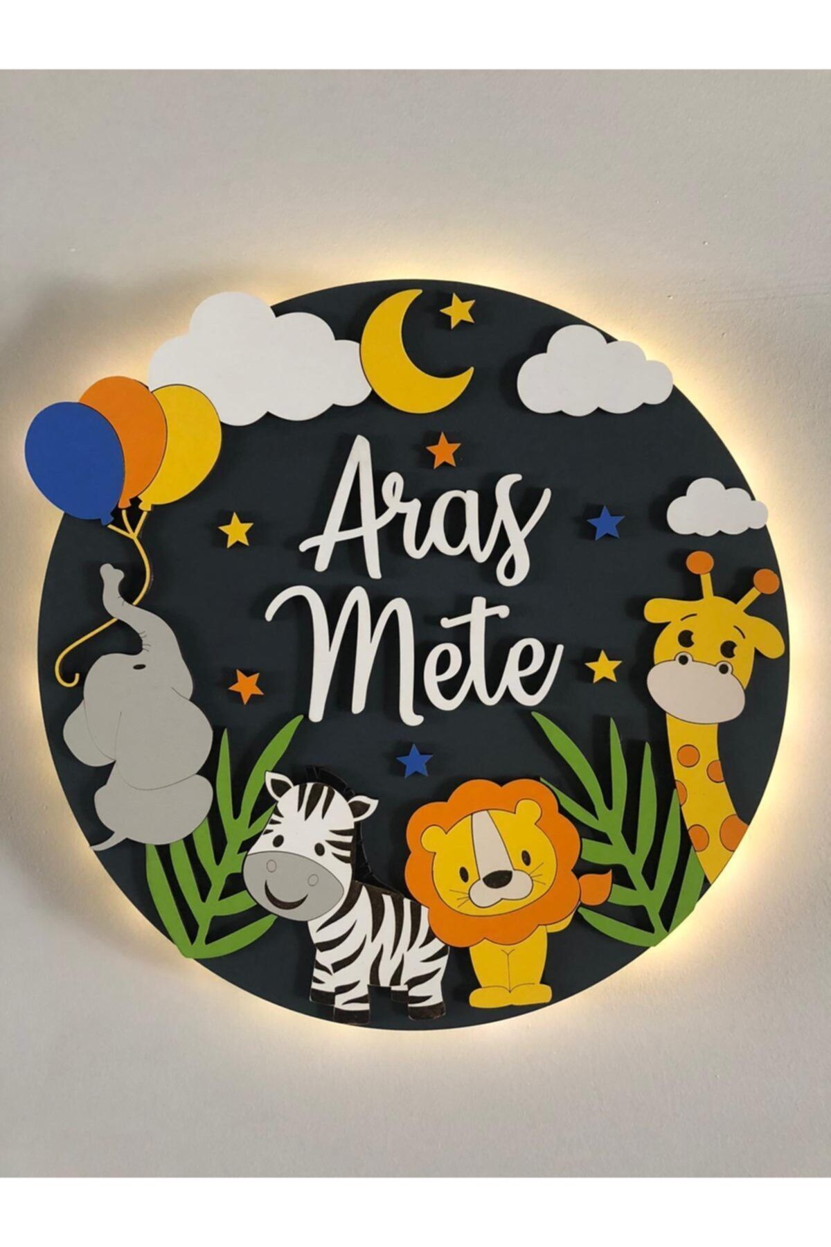 Selçukum Design Hayvanlı Daire Işıklı Ahşap Bebek Kapı Süsü Atölye Selçukum