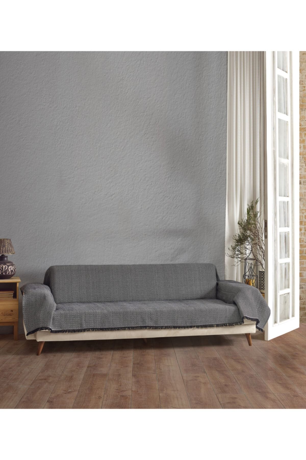 Lux Touch Assos Siyah Chester Koltuk Örtüsü 180 X 300 cm Buldan Dokuma Kanepe Çekyat Ortusu