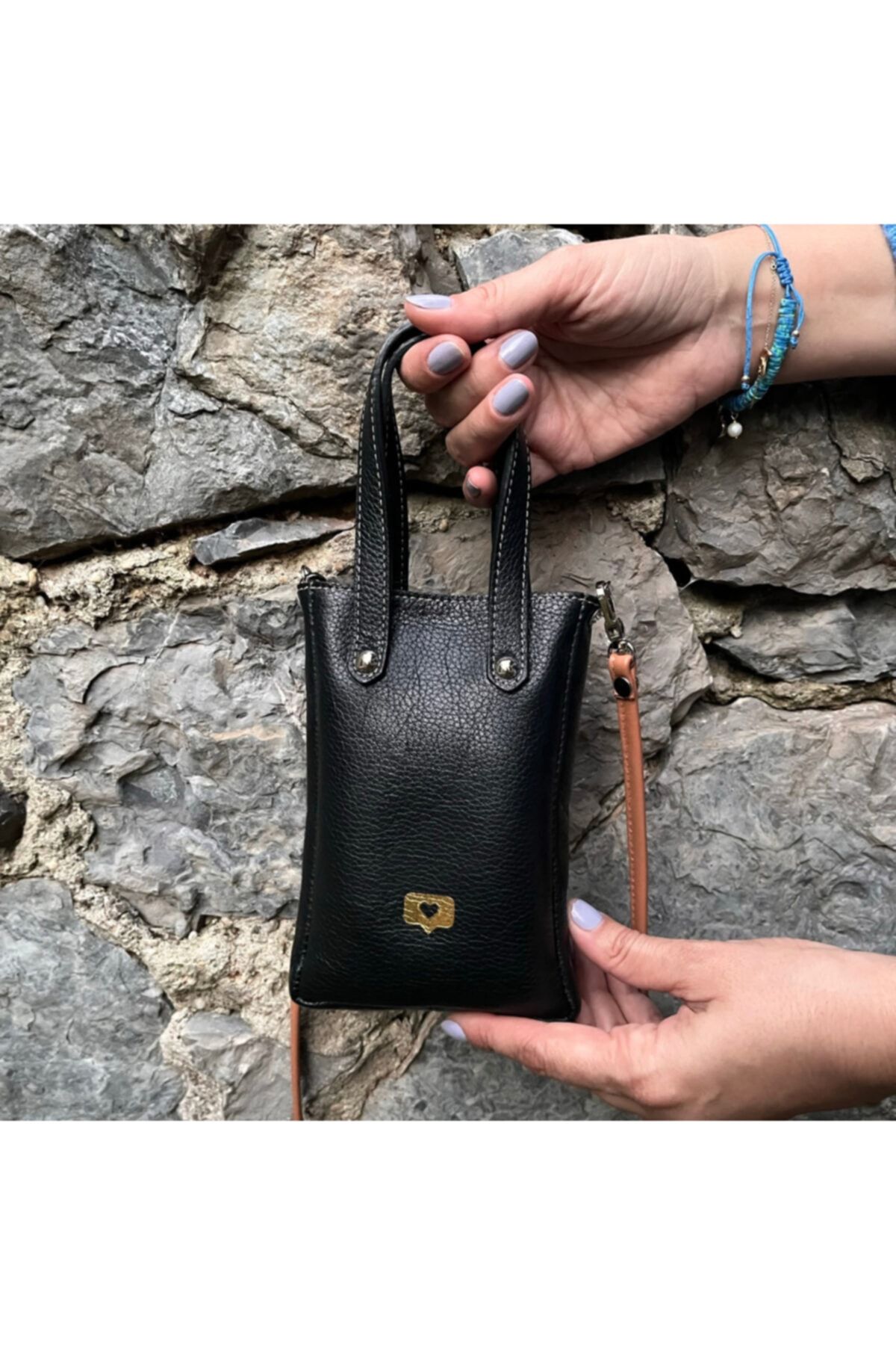 Pinkylola Design Mini Mini Lola Model Siyah Hakiki Deri Kartlık Cüzdan Telefonluk