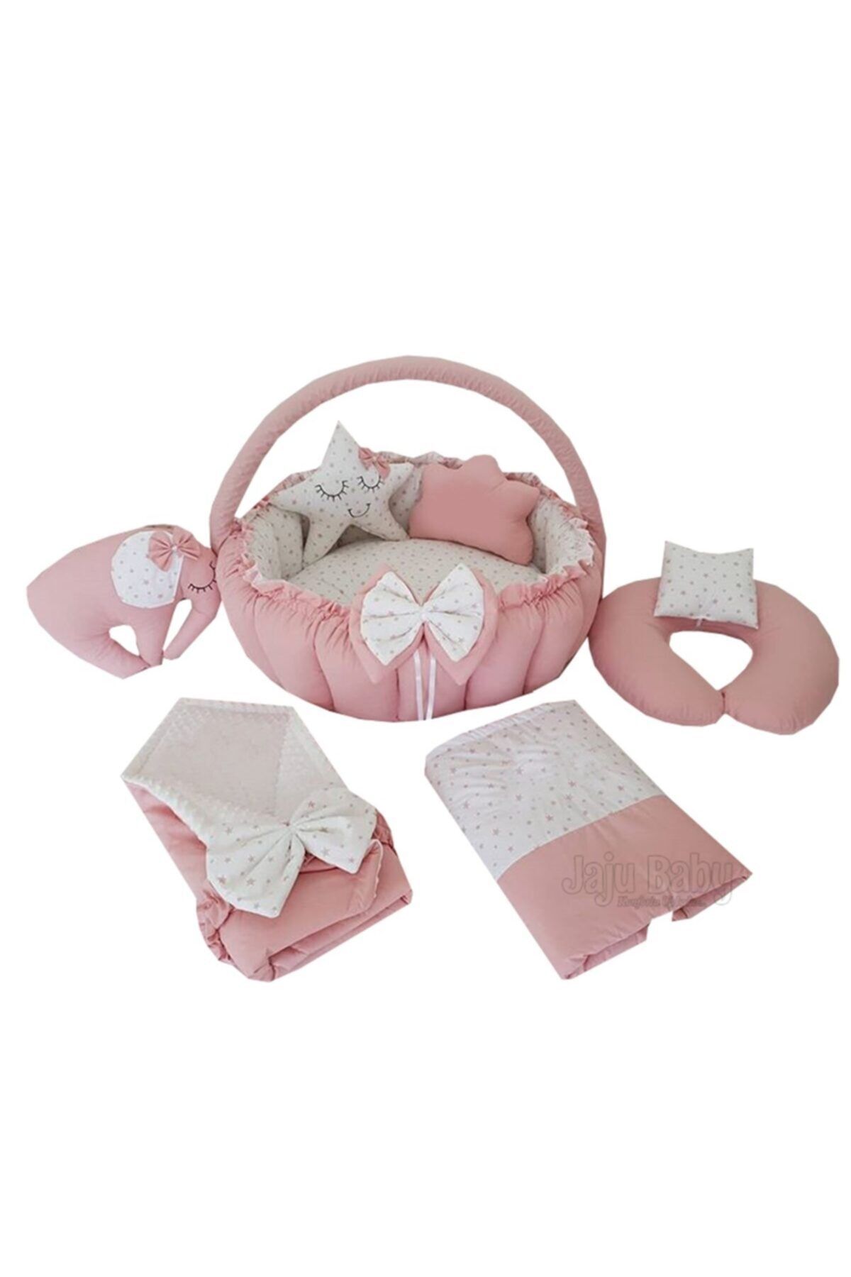 Jaju Baby Düz Pudra Tasarım Lüx Oyun Minderi Babynest 8 Parça Set