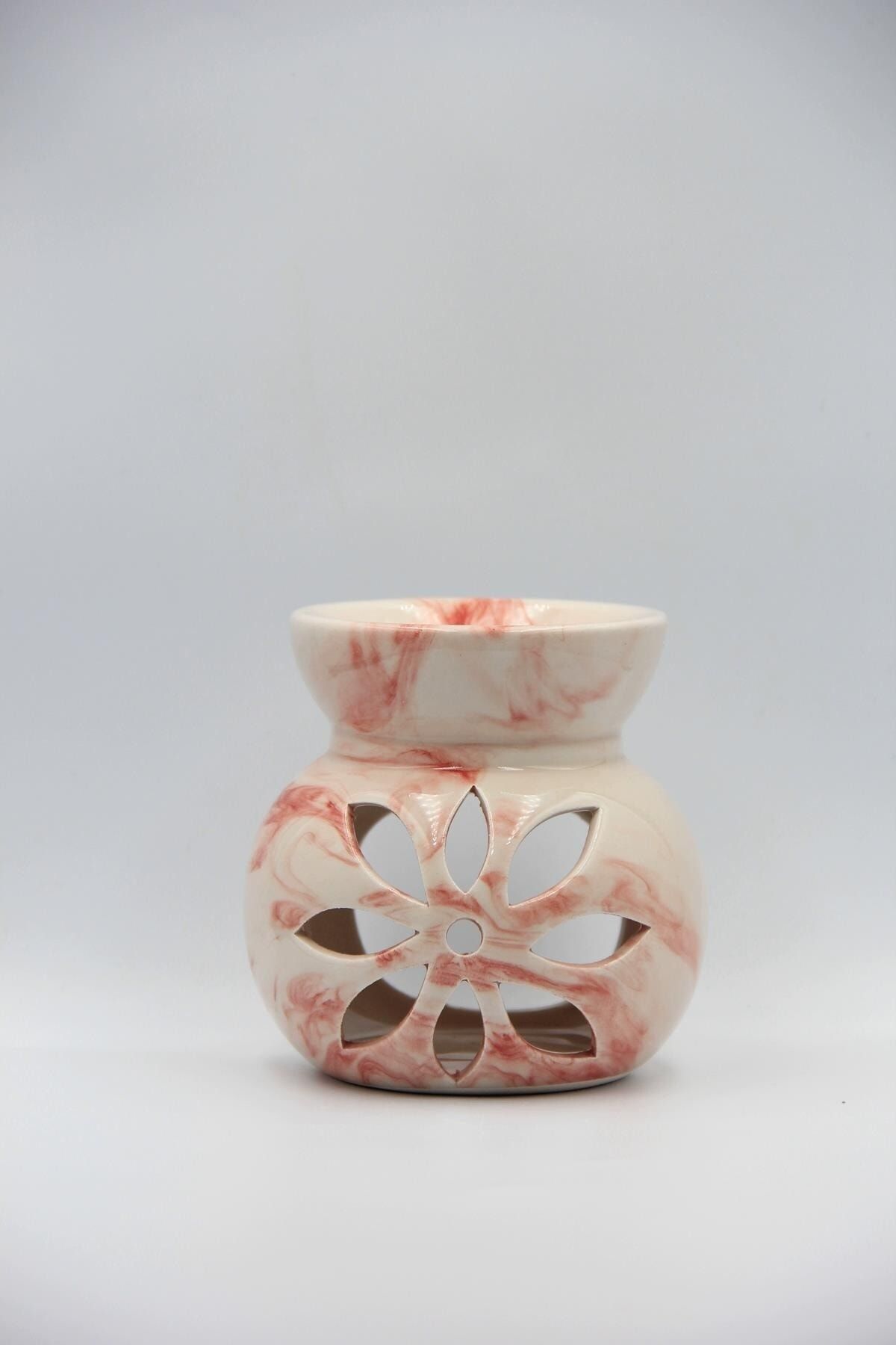 HEDİYE FİKRİ Dekorartif Lotus Desenli Pembe Mermer Motifli Ebruli Seramik Buhurdanlık 1 Adet Tealight Mum